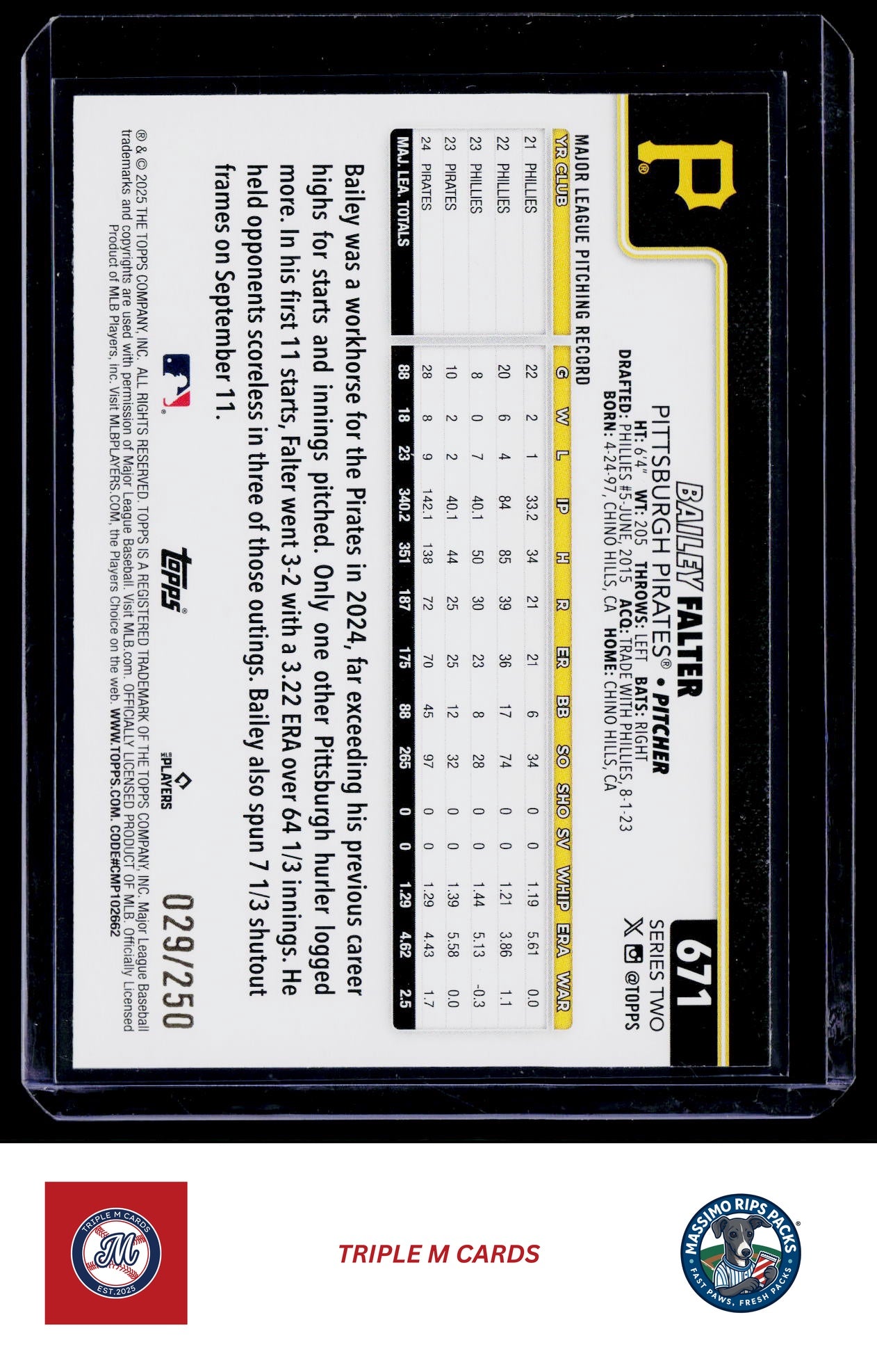 2025 Topps #671 Bailey Falter Purple Holo Foil #/250