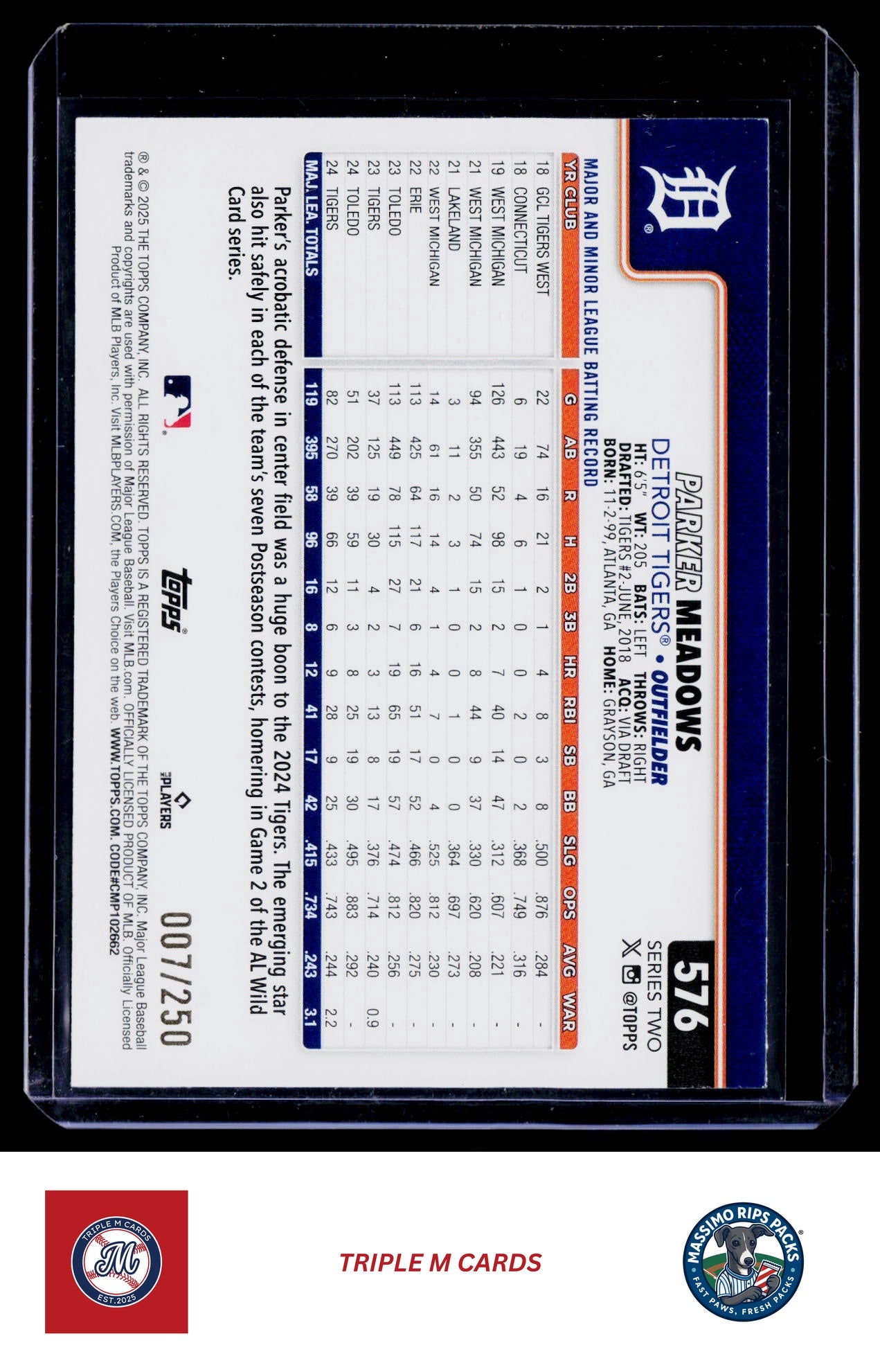 2025 Topps #576 Parker Meadows Purple Holo Foil #/250