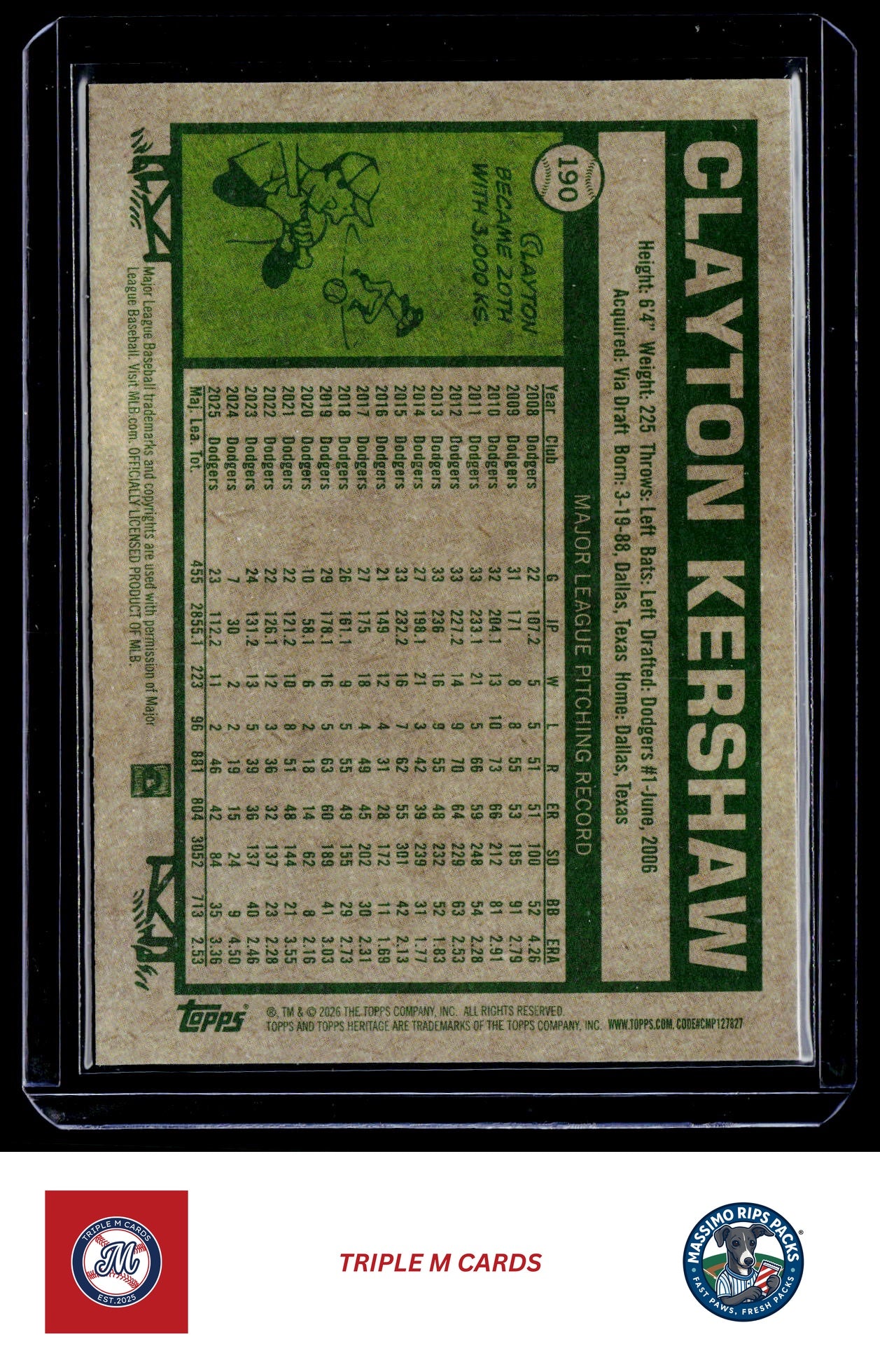 2026 Topps Heritage #190 Clayton Kershaw Chrome Light Blue Sparkle Refractors