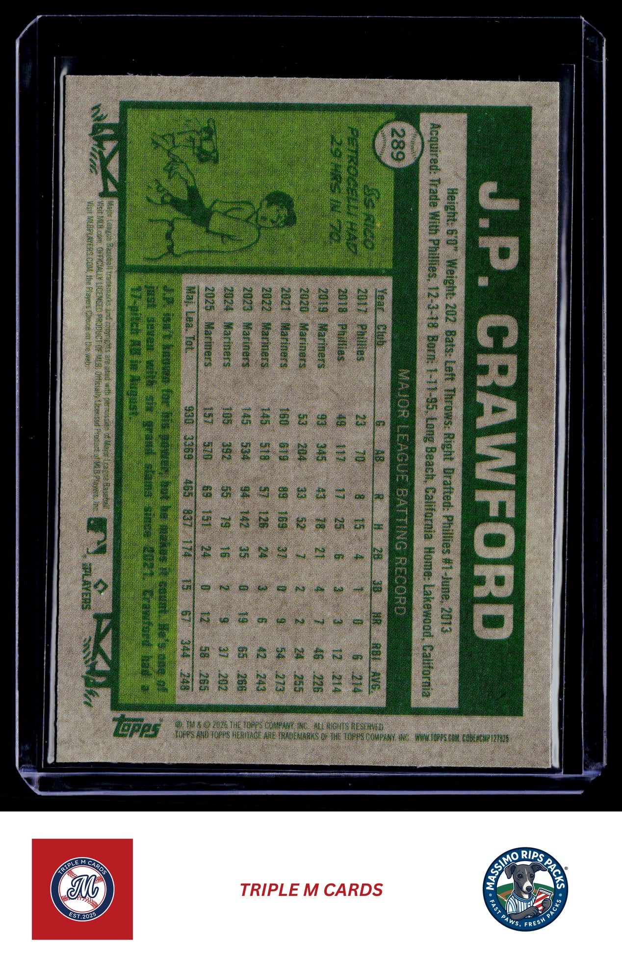 2026 Topps Heritage #289 J.P. Crawford Chrome Light Blue Sparkle Refractors