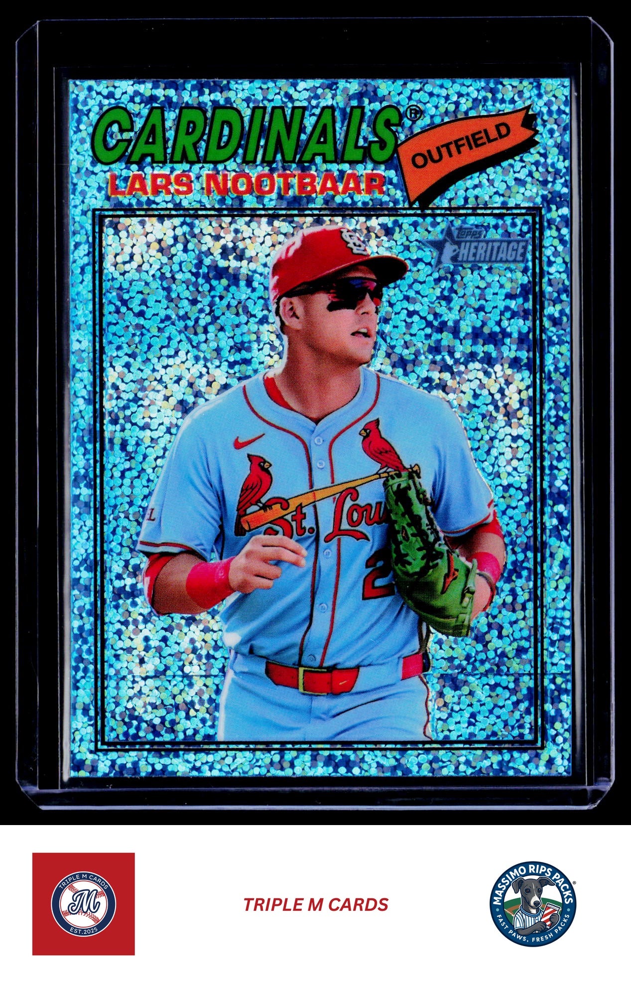 2026 Topps Heritage #198 Lars Nootbaar Chrome Light Blue Sparkle Refractors