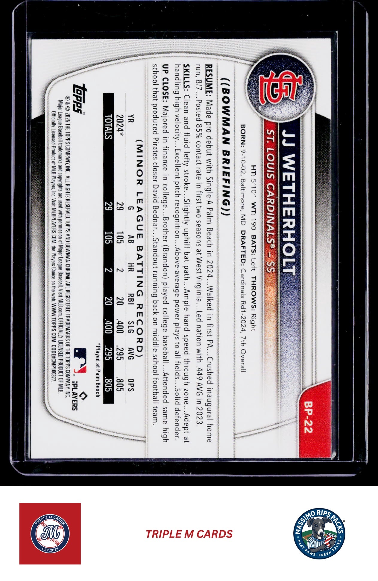 2025 Bowman #BP-22 JJ Wetherholt Prospects