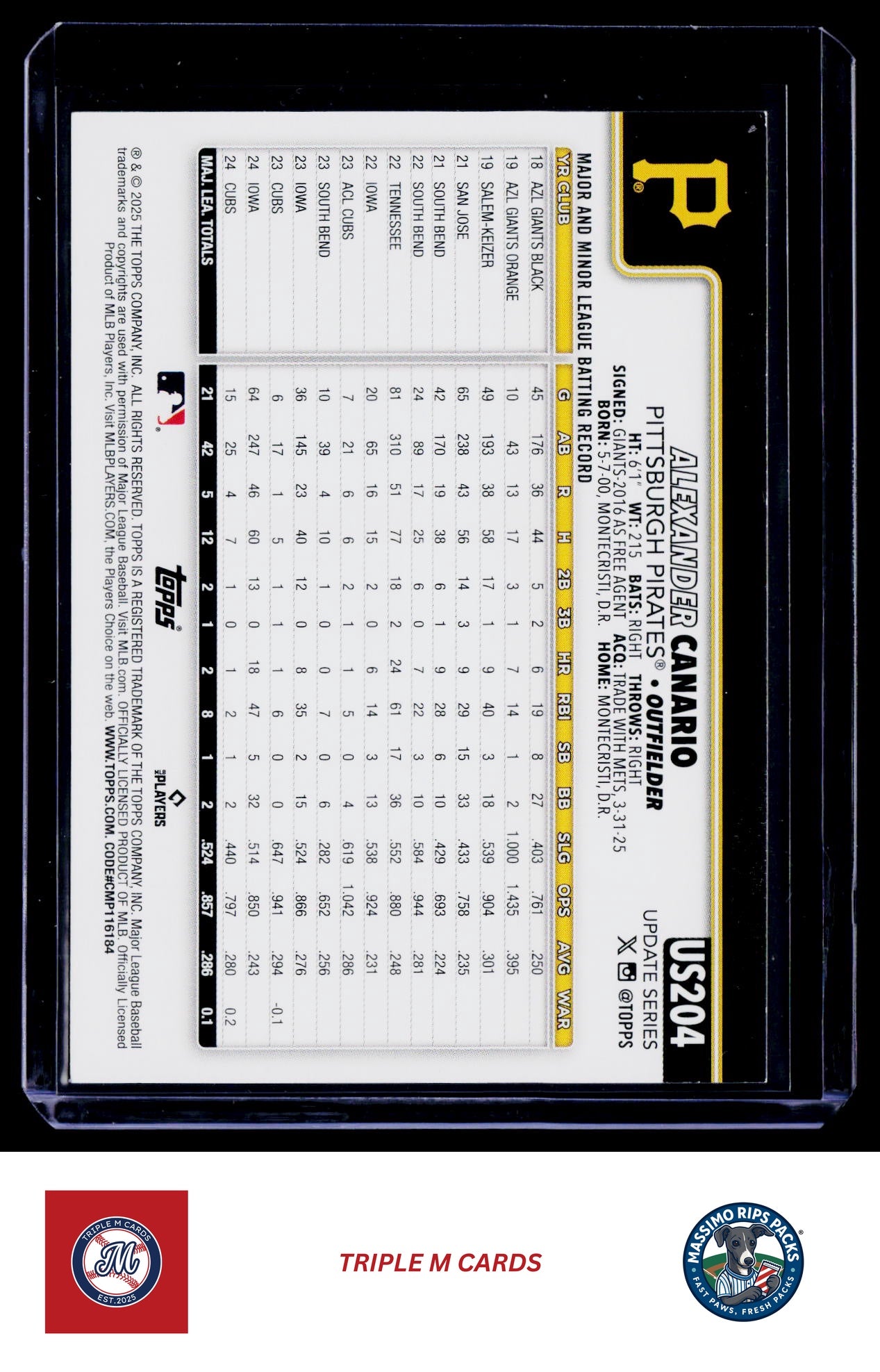 2025 Topps Update #US204 Alexander Canario Silver Foilboard