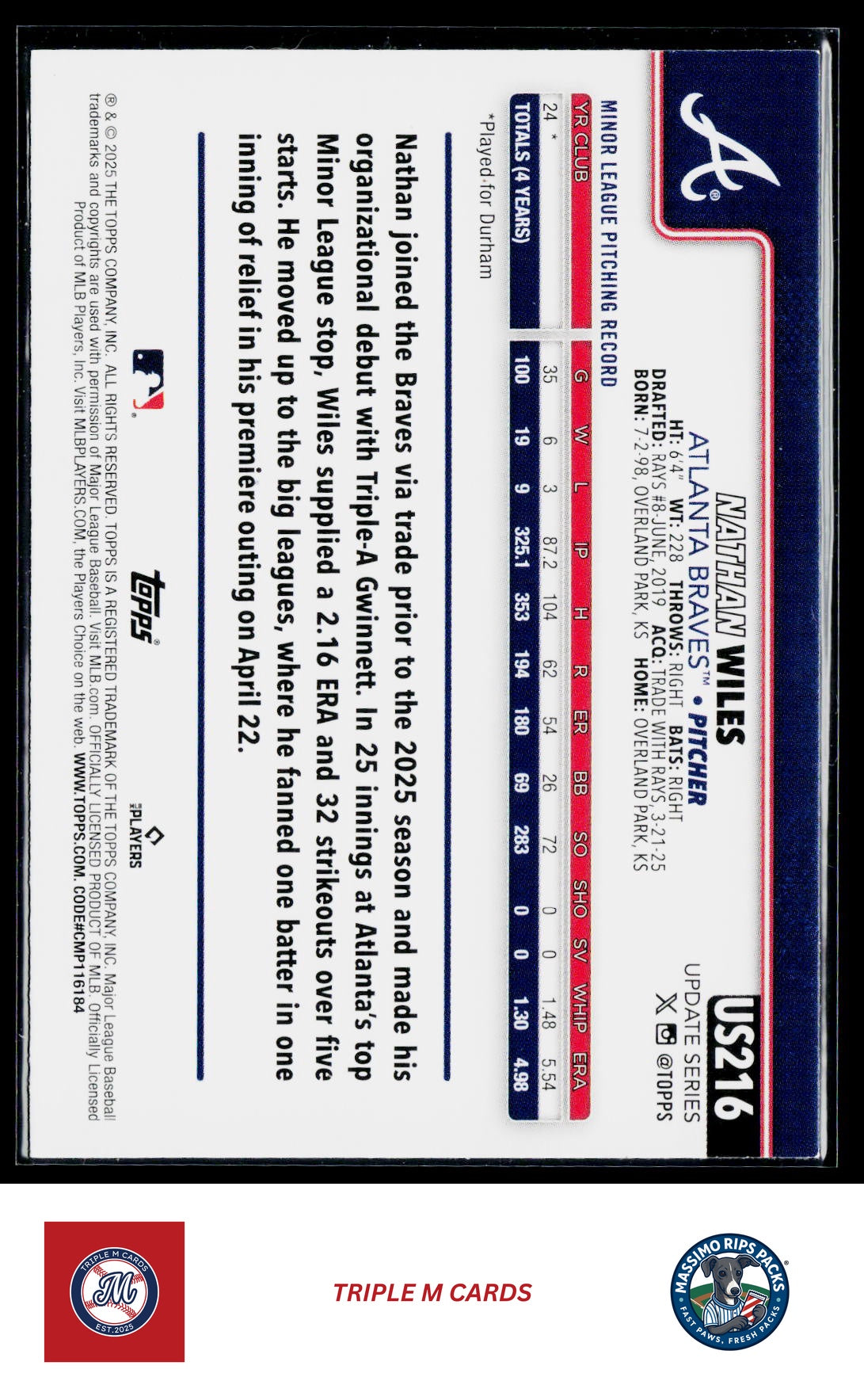 2025 Topps Update #US216 Nathan Wiles Holo Foil