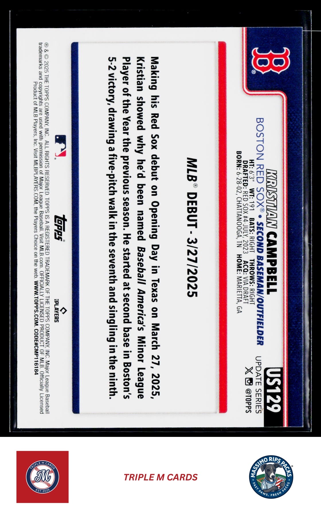 2025 Topps Update #US129 Kristian Campbell