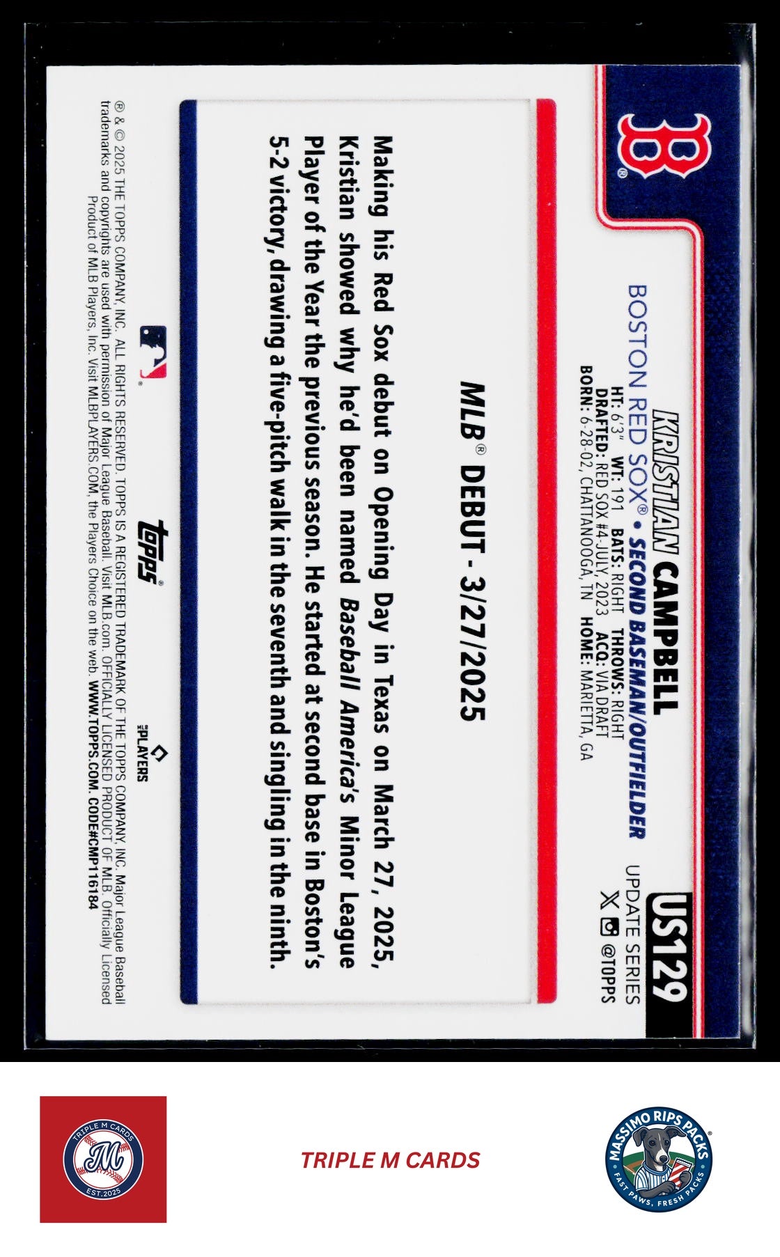 2025 Topps Update #US129 Kristian Campbell