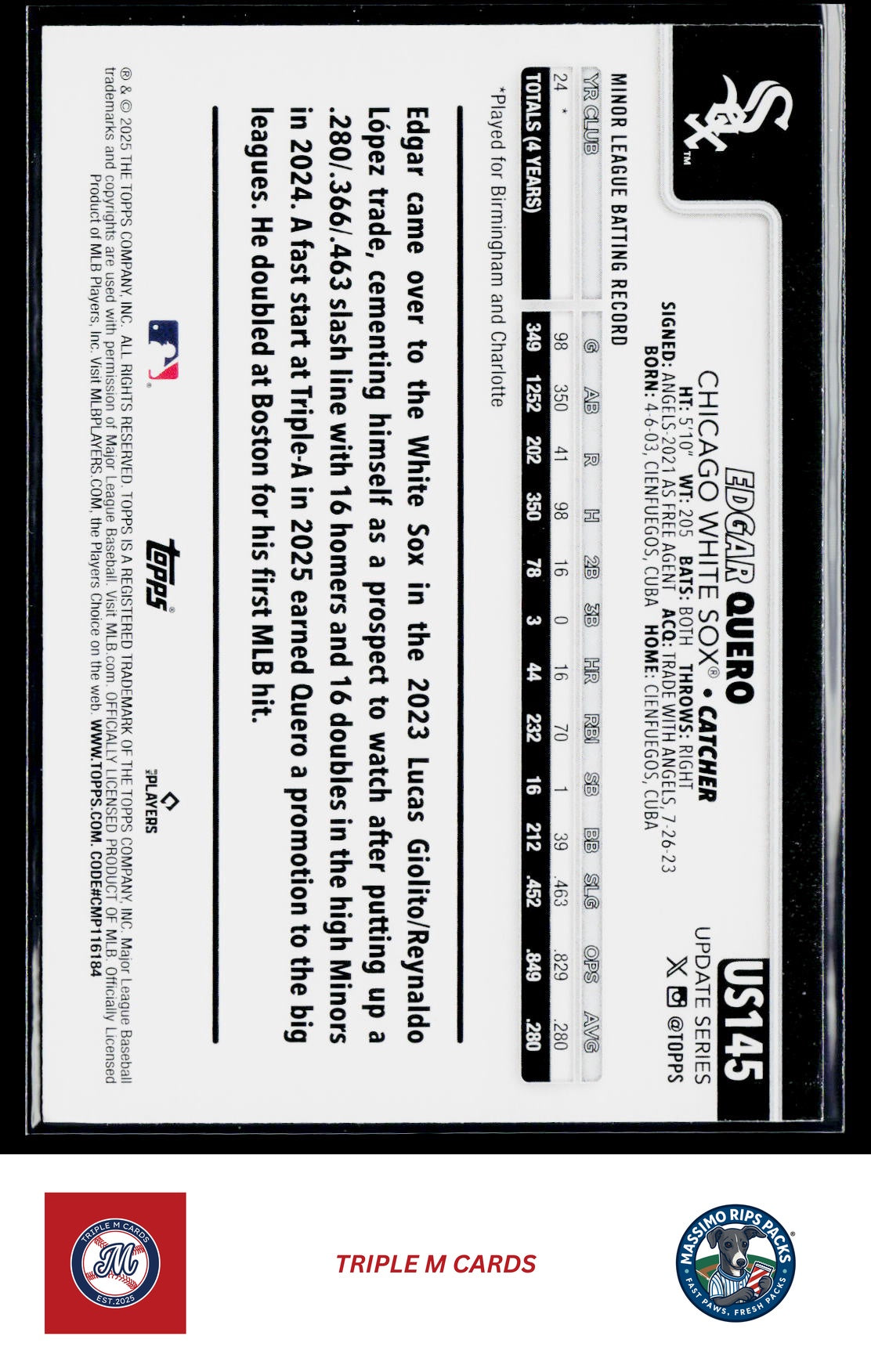 2025 Topps Update #US145 Edgar Quero