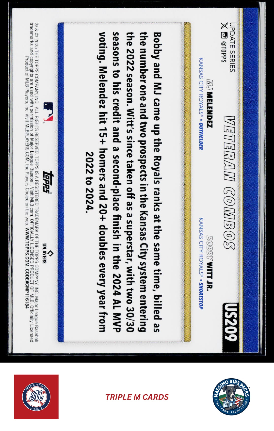 2025 Topps Update #US209 Young & Hungry (MJ Melendez / Bobby Witt Jr.)