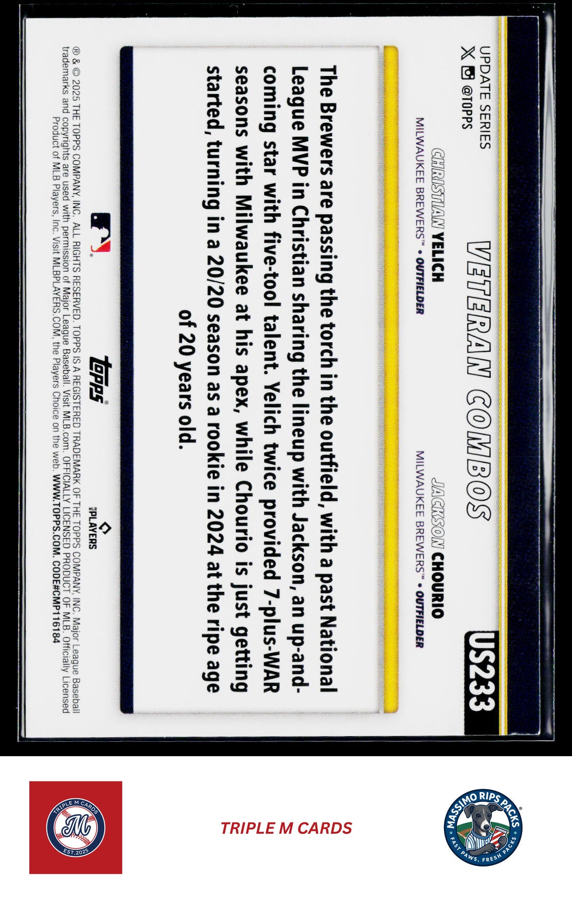 2025 Topps Update #US233 Crew Missiles (Christian Yelich / Jackson Chourio)