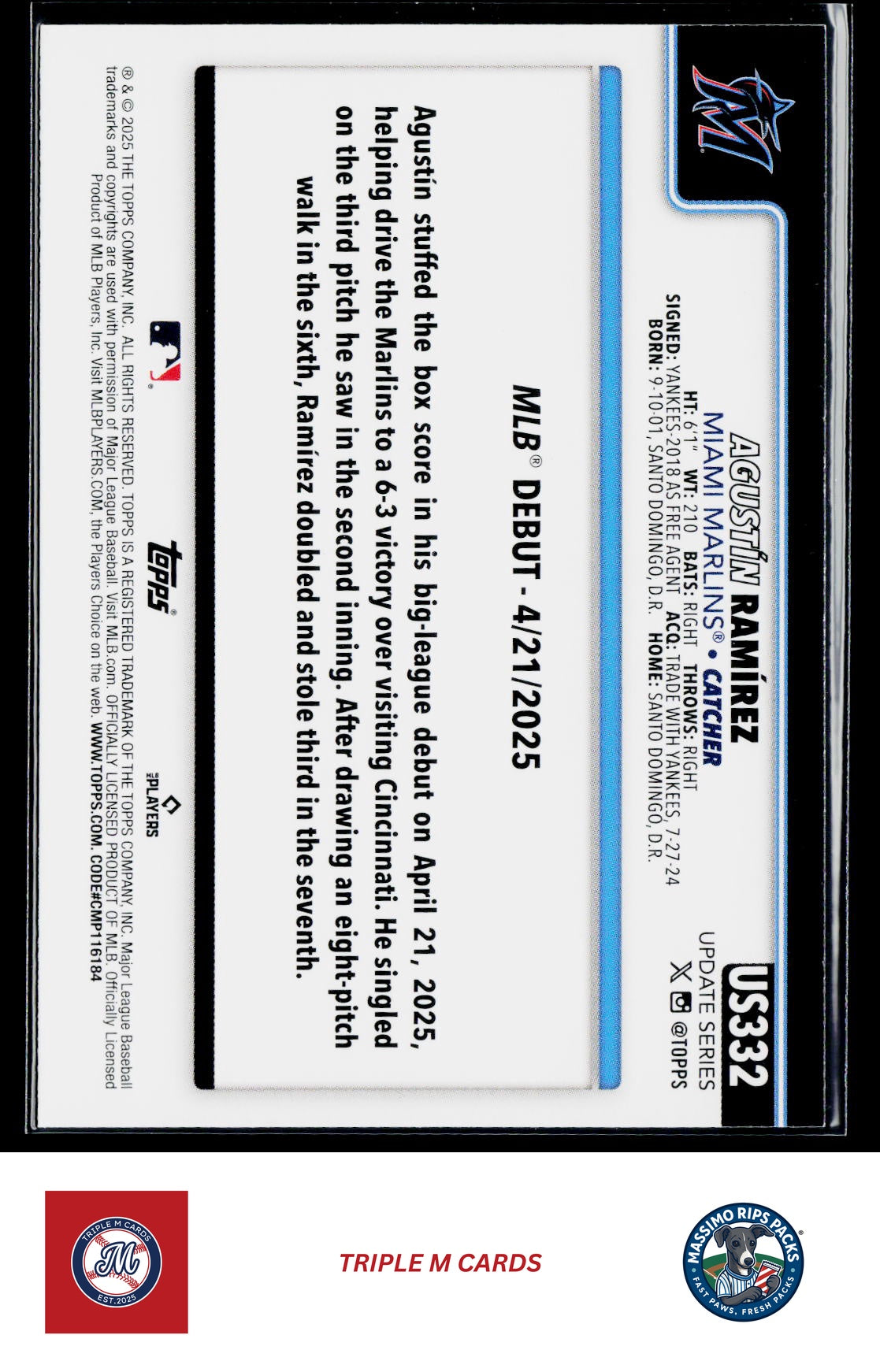 2025 Topps Update #US332 Agustín Ramírez