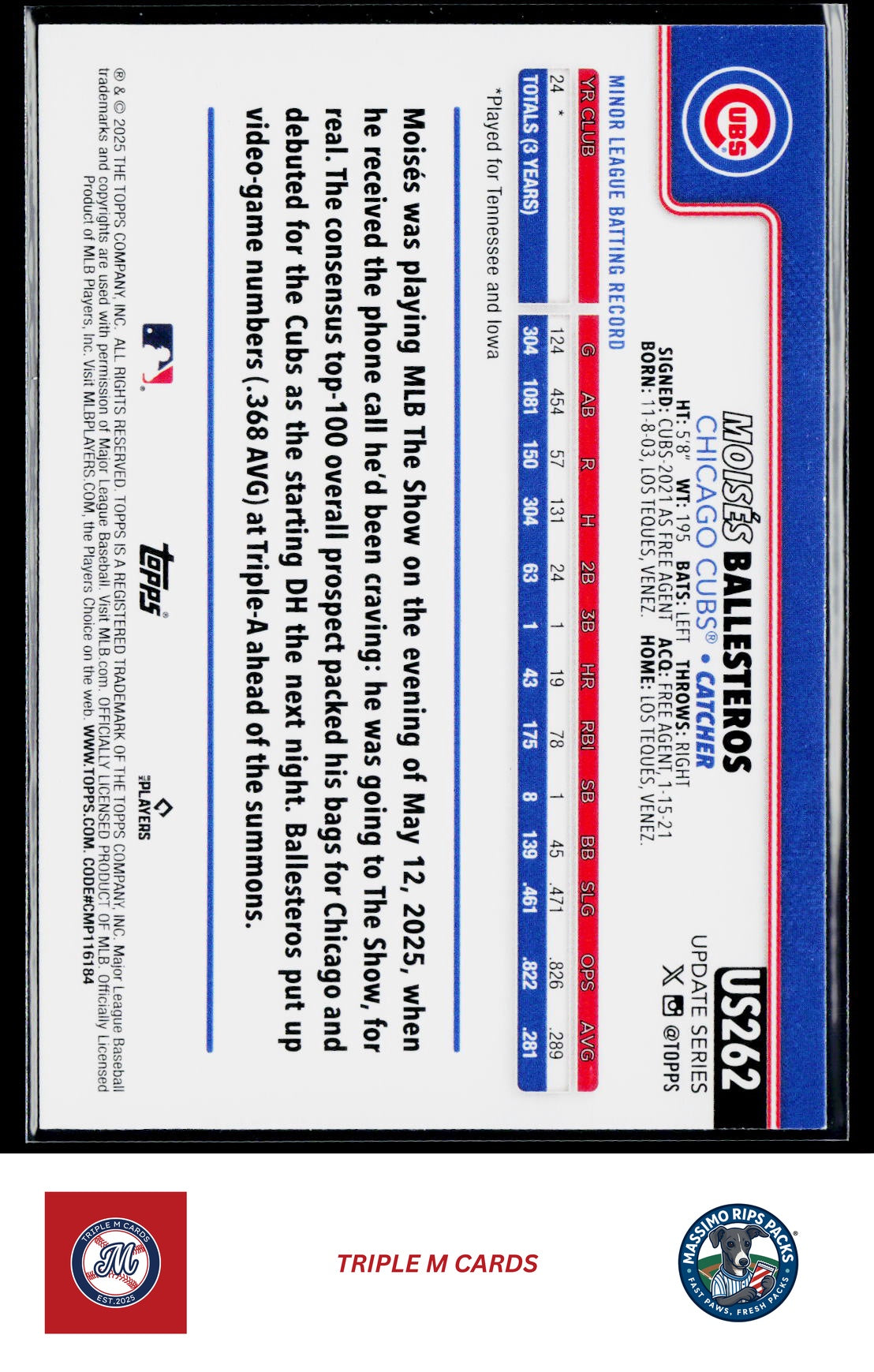 2025 Topps Update #US262 Moisés Ballesteros