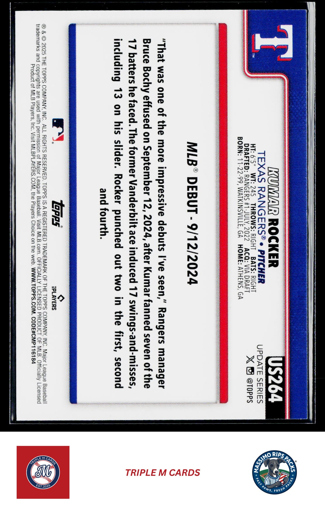 2025 Topps Update #US264 Kumar Rocker