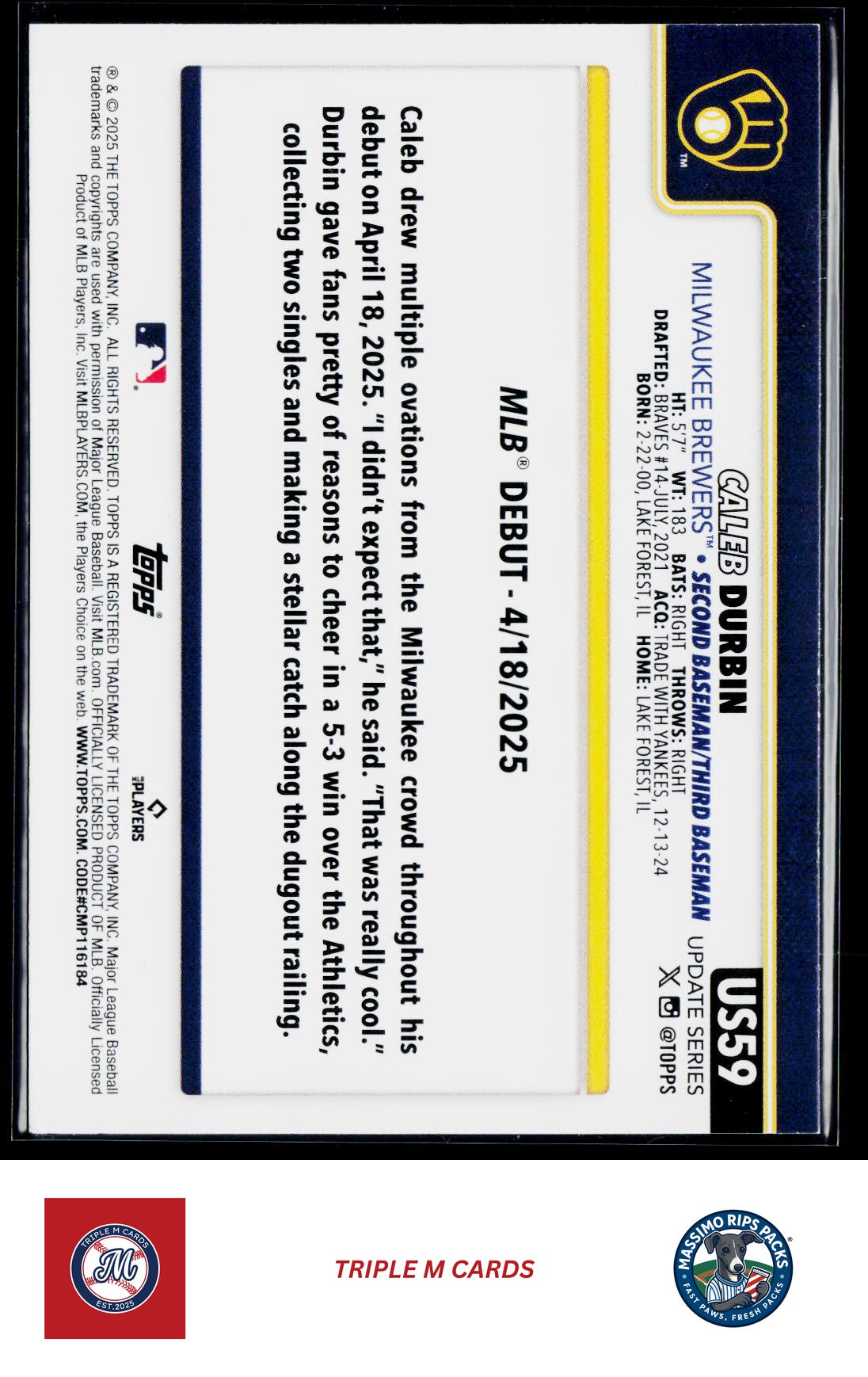2025 Topps Update #US59 Caleb Durbin