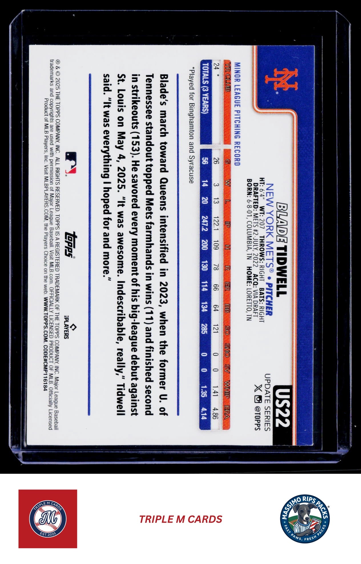 2025 Topps Update #US22 Blade Tidwell Holo Foil