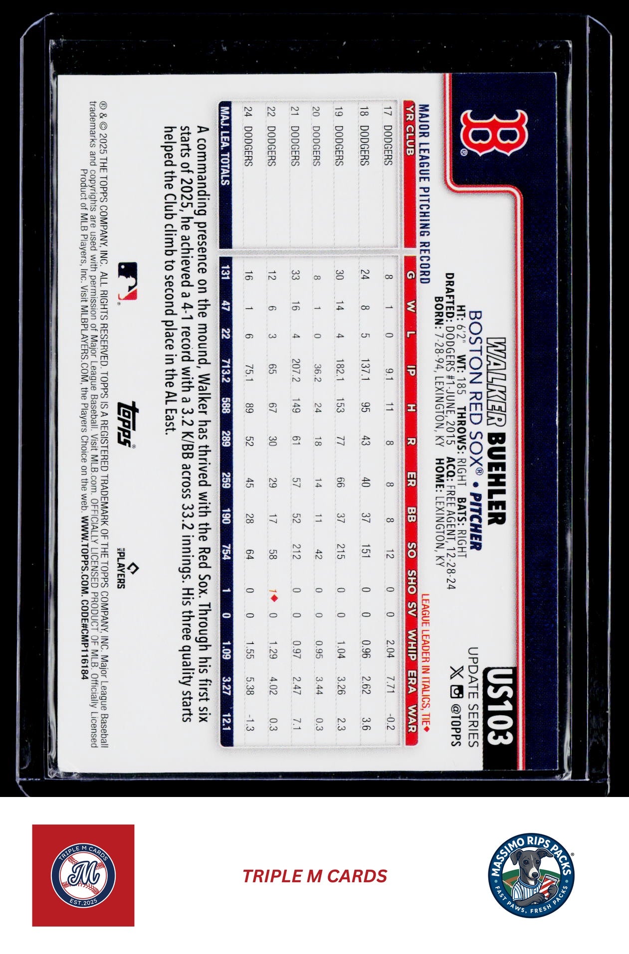 2025 Topps Update #US103 Walker Buehler Holo Foil