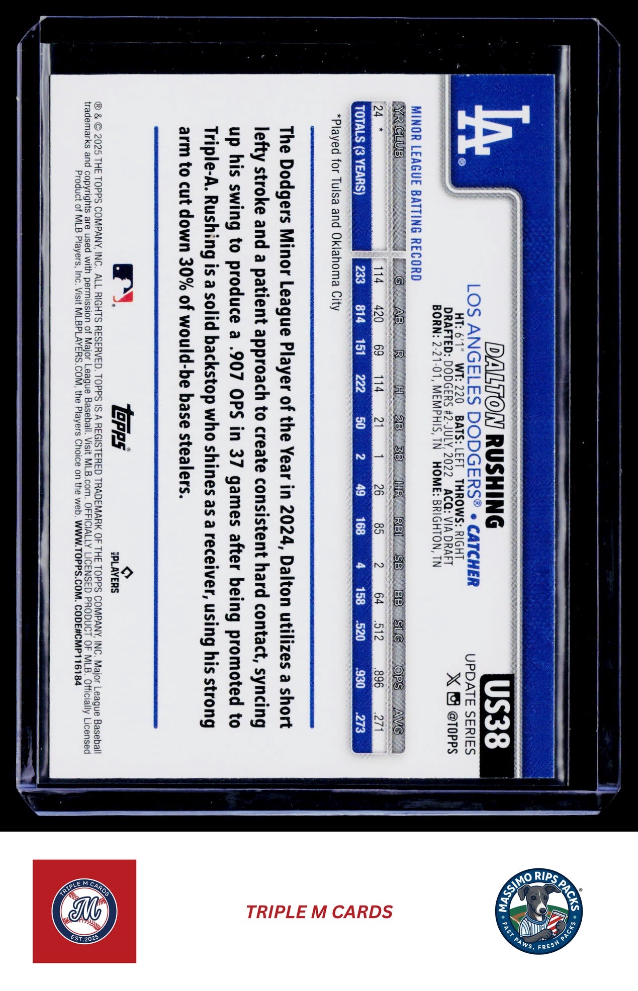 2025 Topps Update #US38 Dalton Rushing