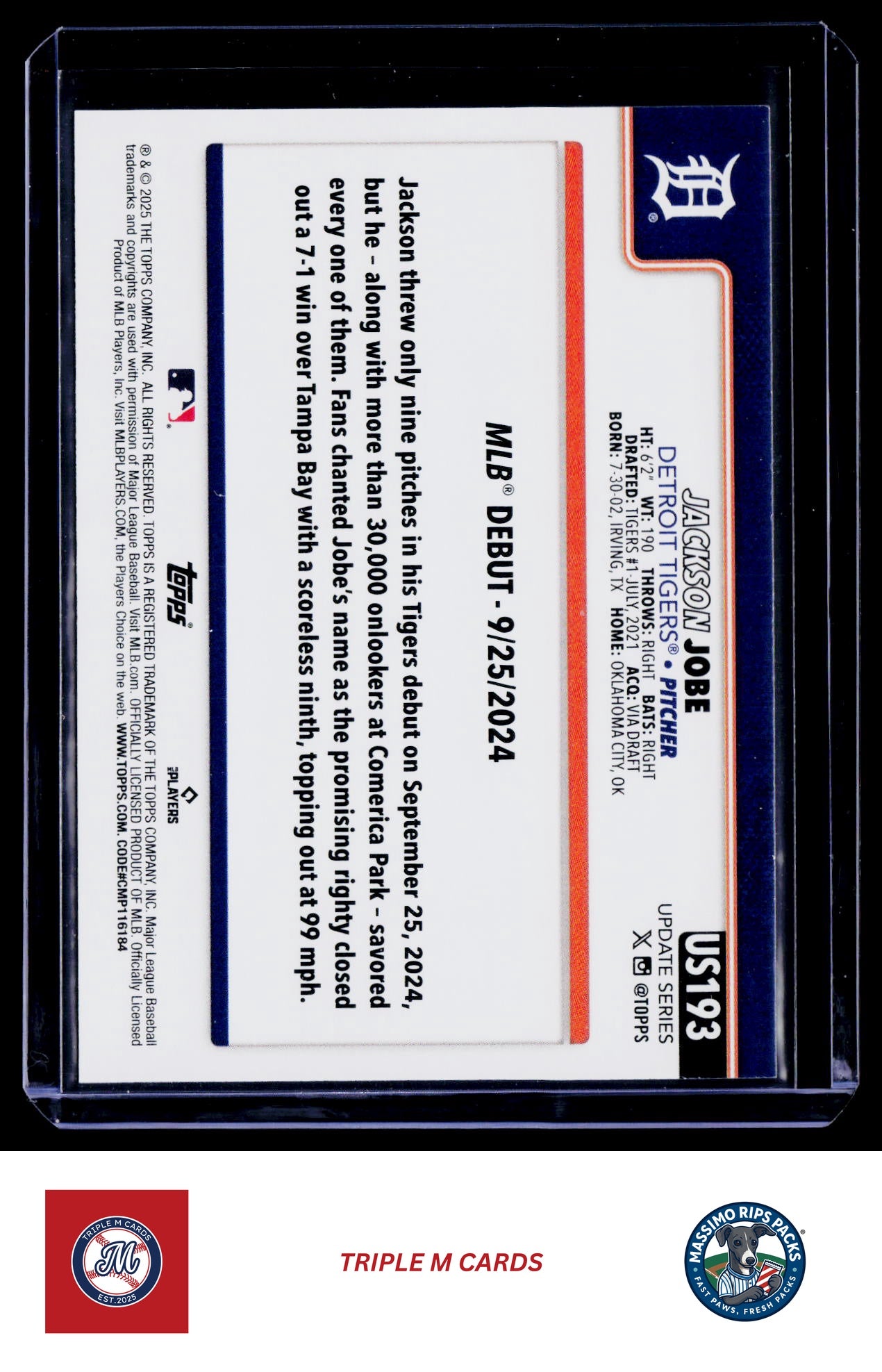 2025 Topps Update #US193 Jackson Jobe