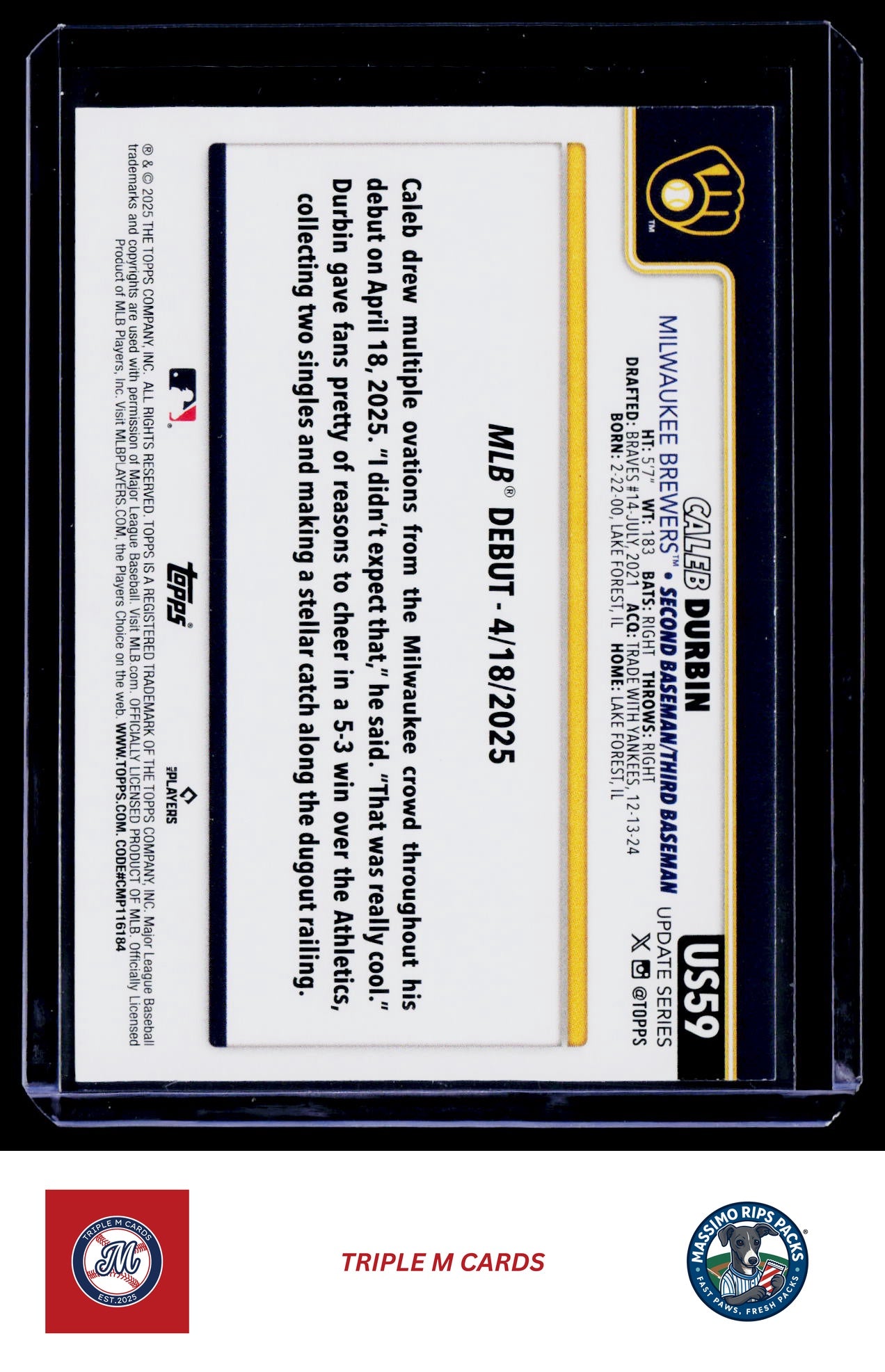 2025 Topps Update #US59 Caleb Durbin