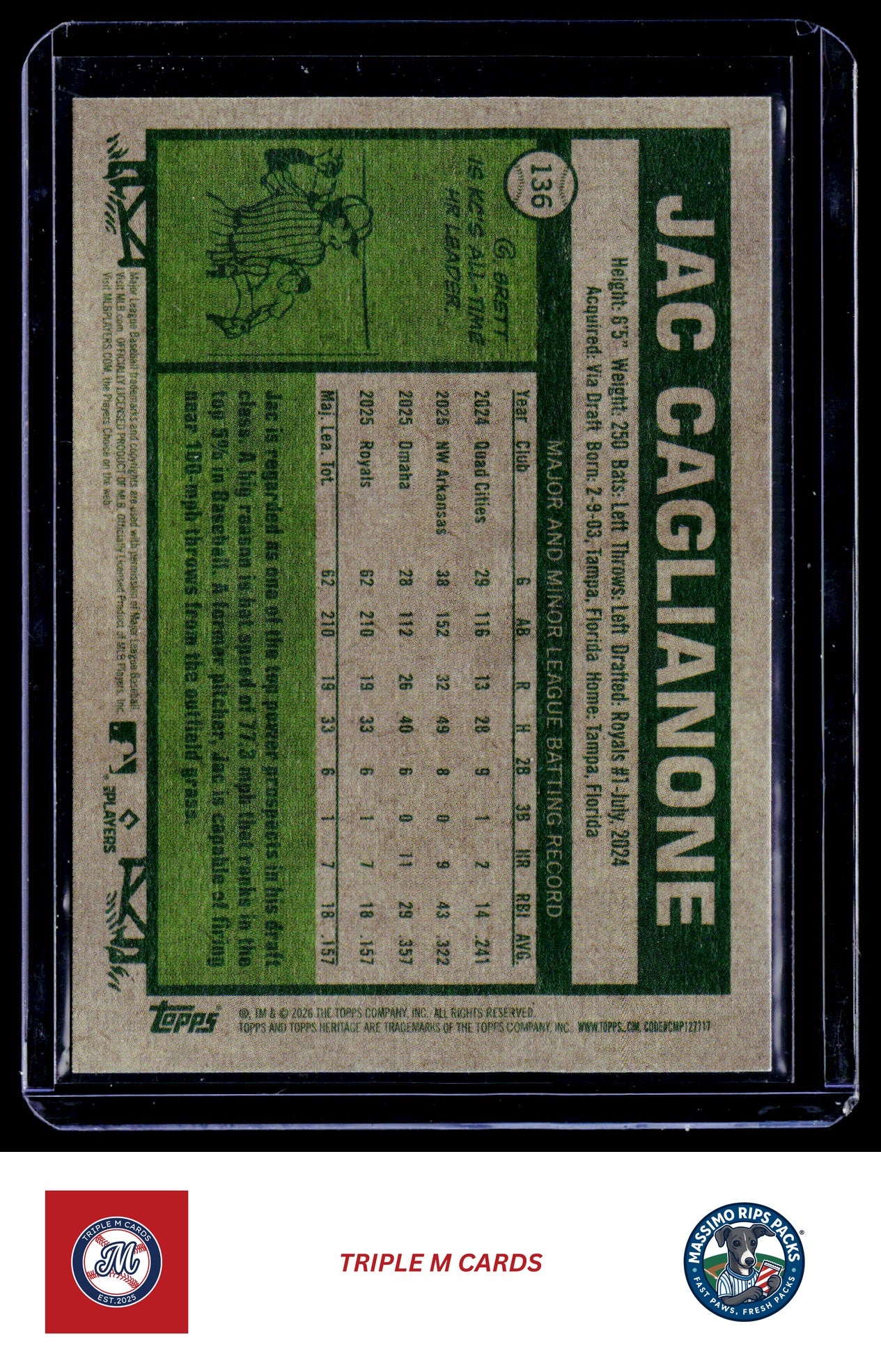 2026 Topps Heritage #136 Jac Caglianone