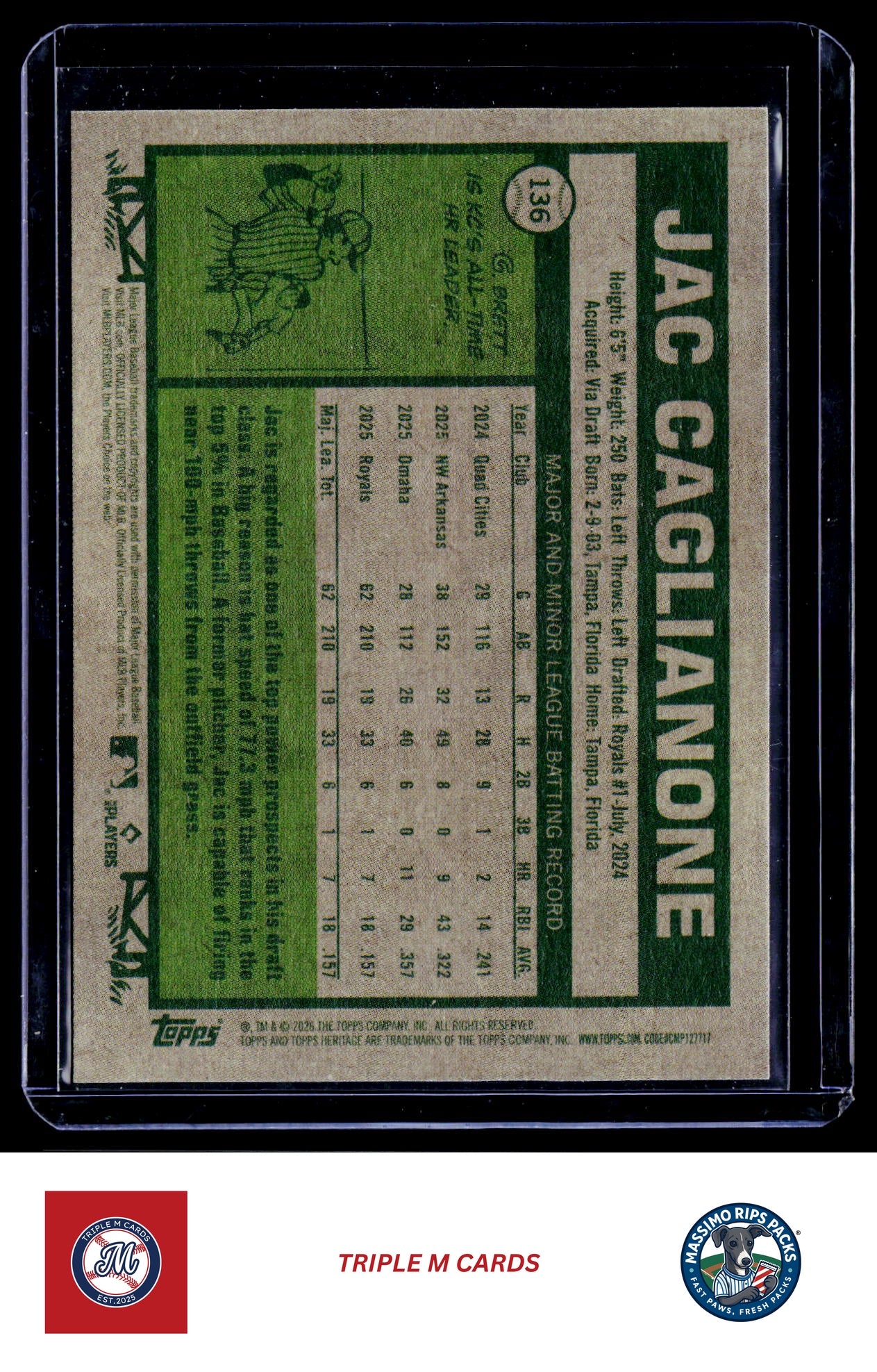 2026 Topps Heritage #136 Jac Caglianone
