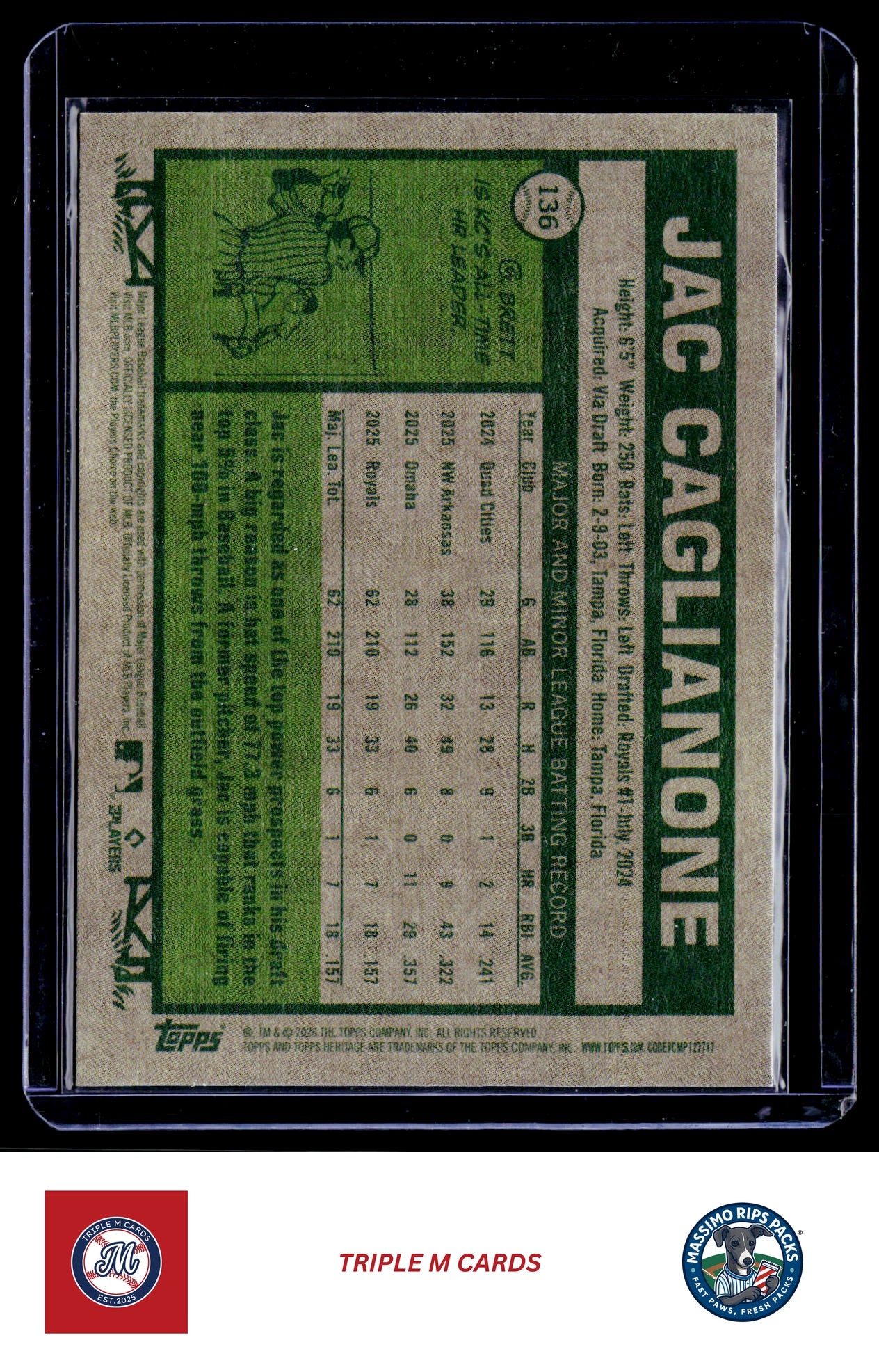 2026 Topps Heritage #136 Jac Caglianone