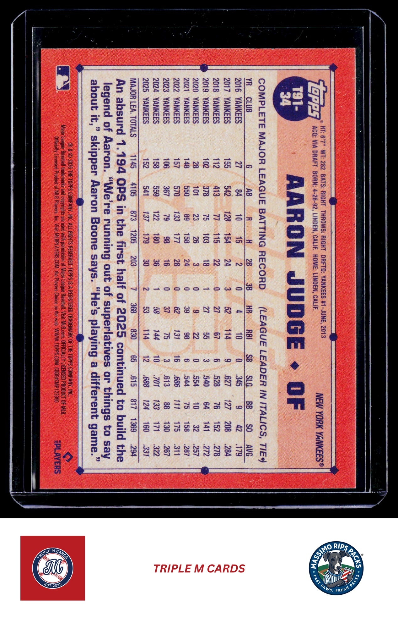 2026 Topps #T91-34 Aaron Judge 1991 Topps Baseball 35th Anniversary (Series One)