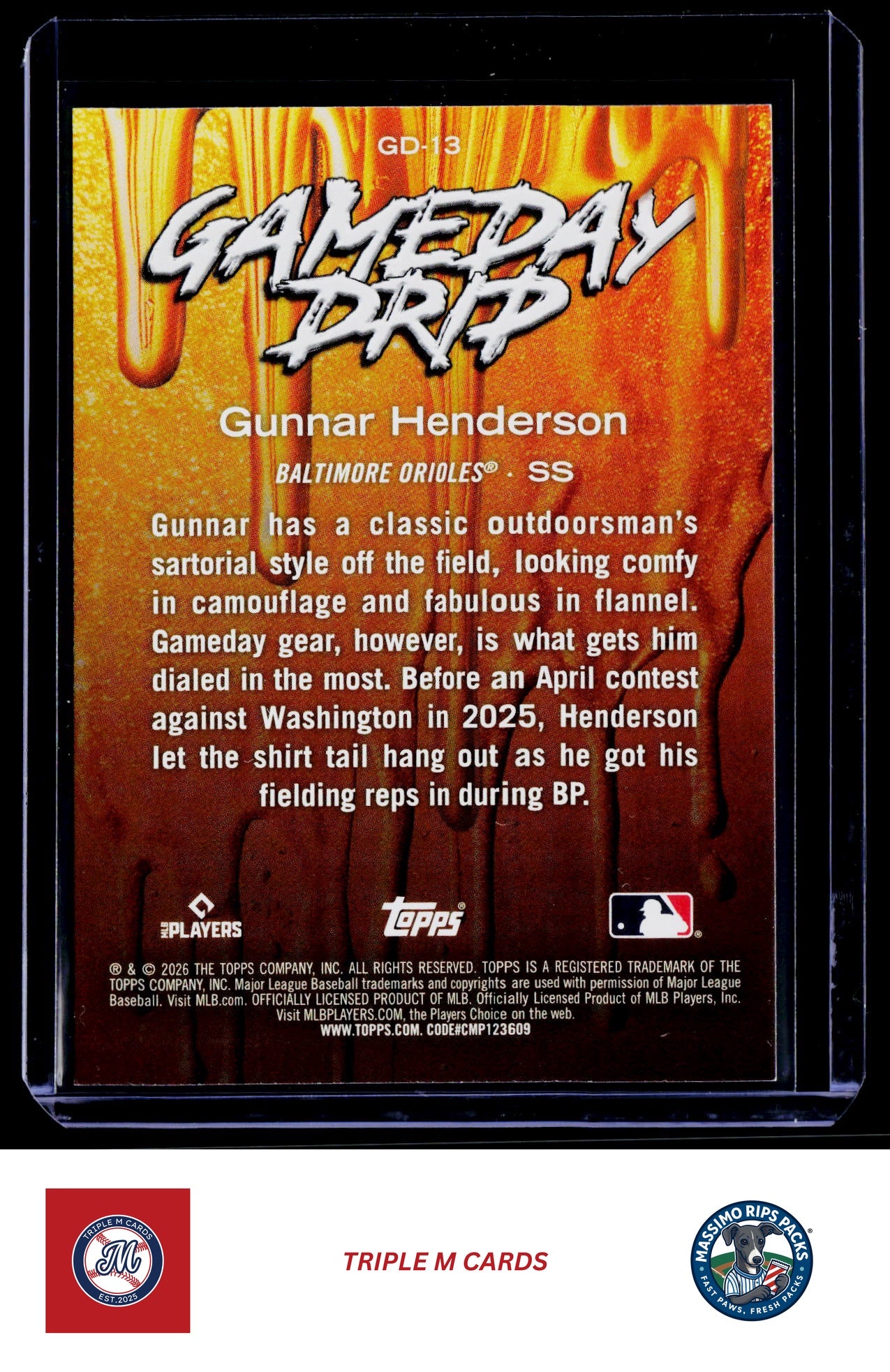 2026 Topps #GD-13 Gunnar Henderson Gameday Drip