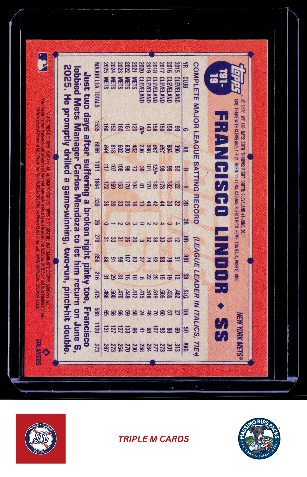 2026 Topps #T91-19 Francisco Lindor