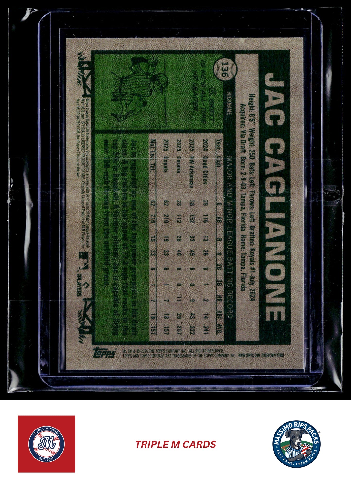 2026 Topps Heritage #136c Jac Caglianone
