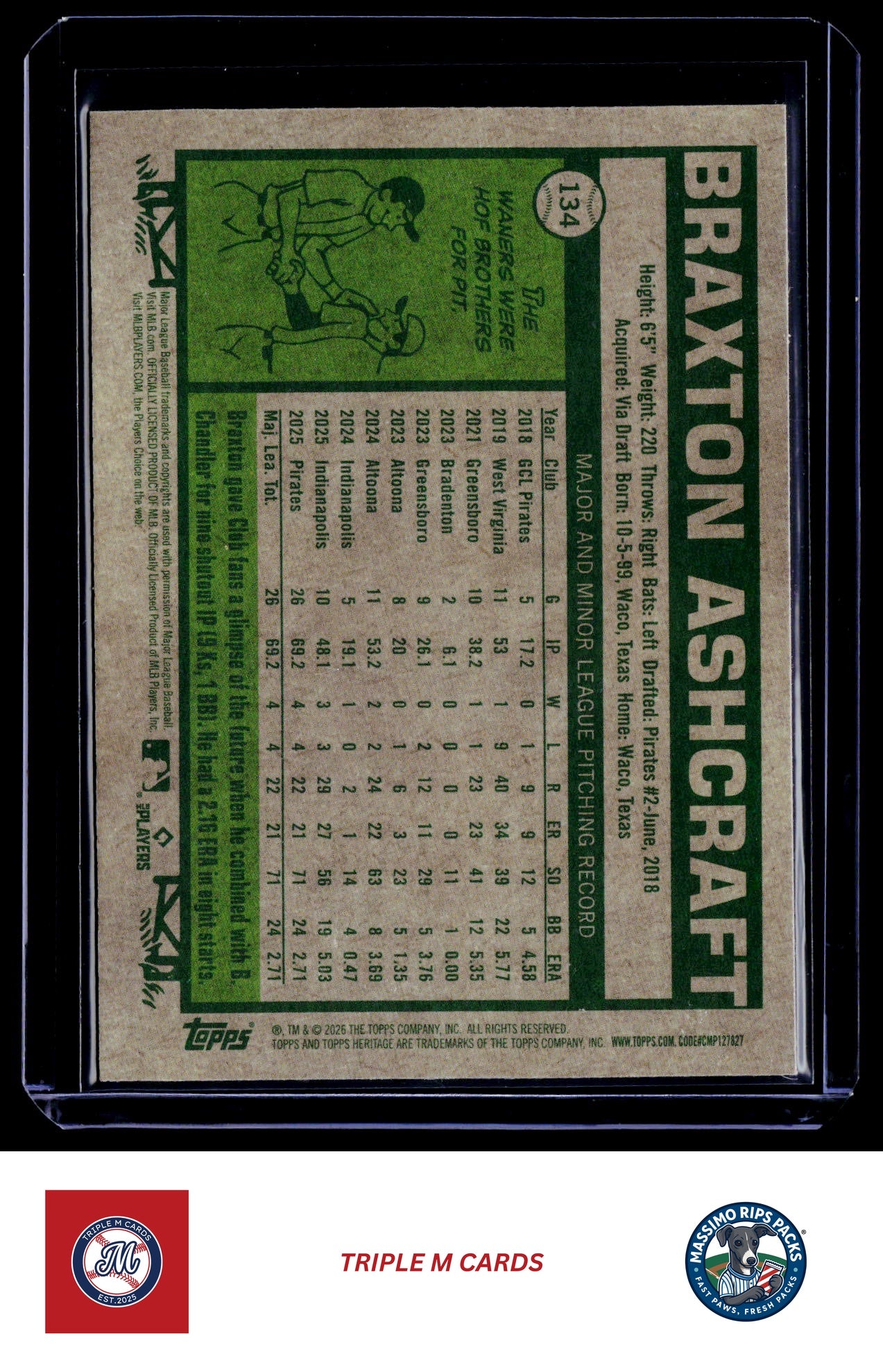 2026 Topps Heritage #134 Braxton Ashcraft Chrome Light Blue Sparkle Refractors