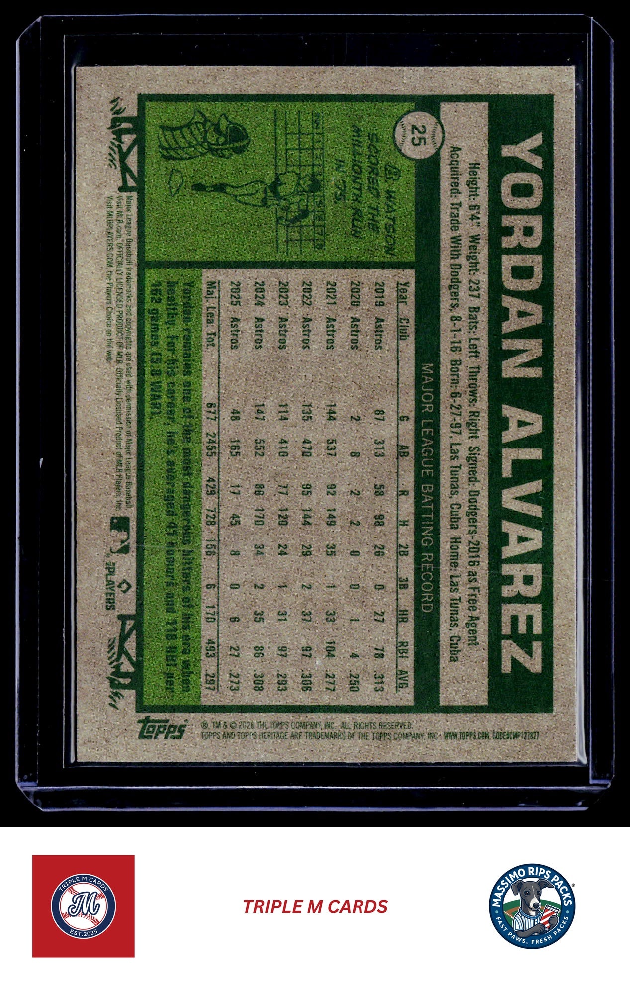 2026 Topps Heritage #25 Yordan Alvarez Chrome Light Blue Sparkle Refractors