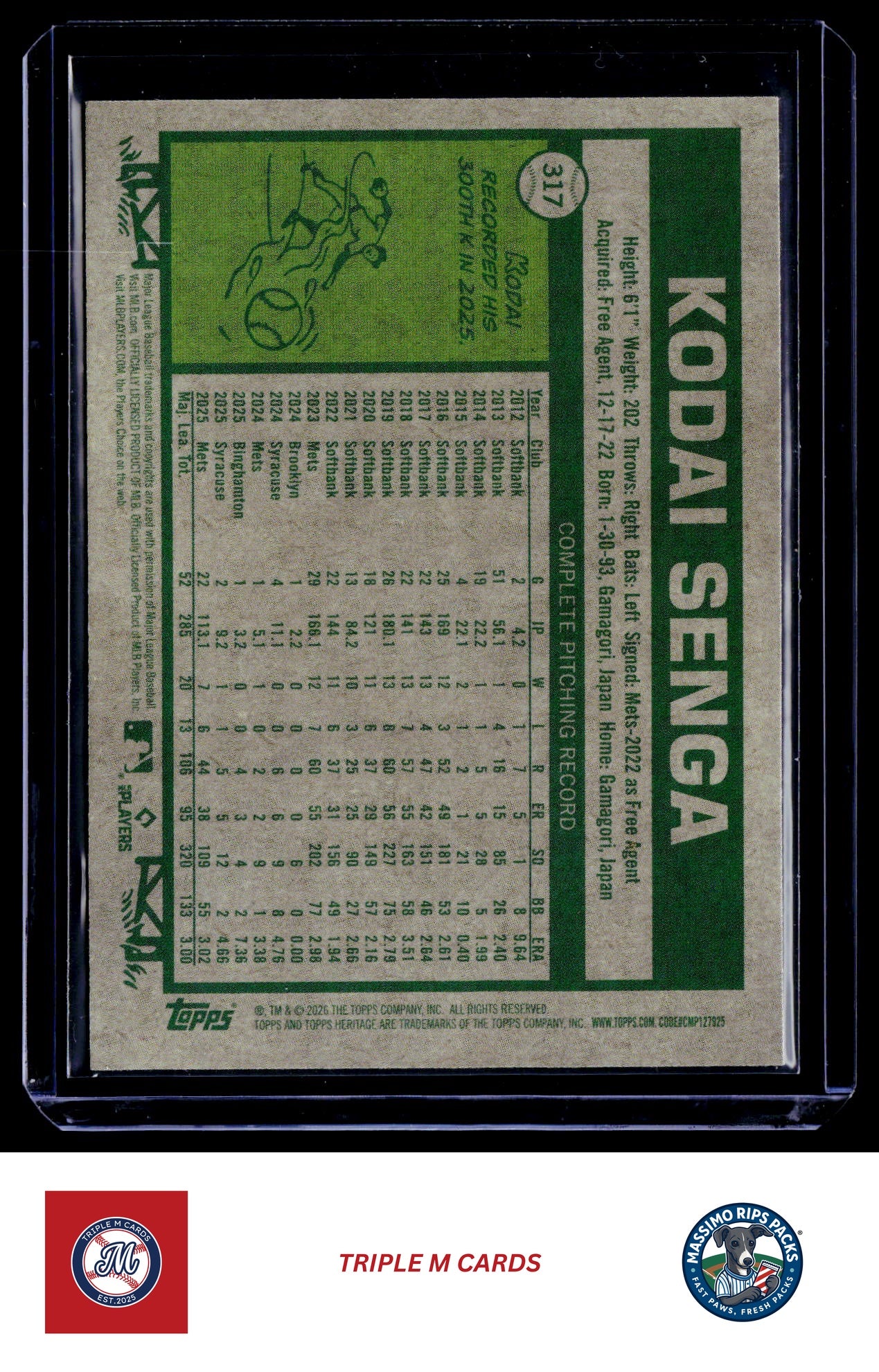 2026 Topps Heritage #317 Kodai Senga Chrome Light Blue Sparkle Refractors