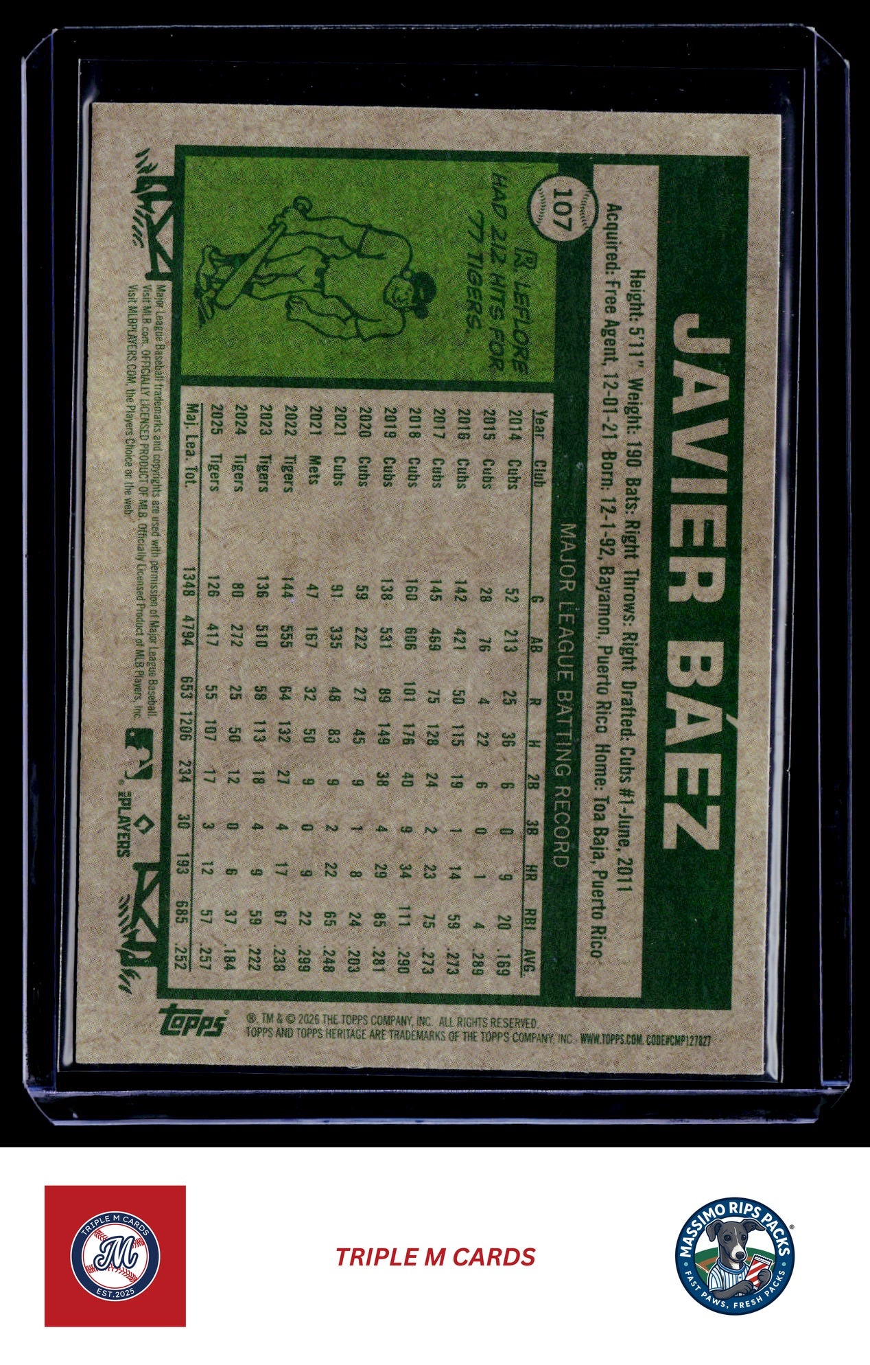 2026 Topps Heritage #107 Javier Báez Chrome Light Blue Sparkle Refractors