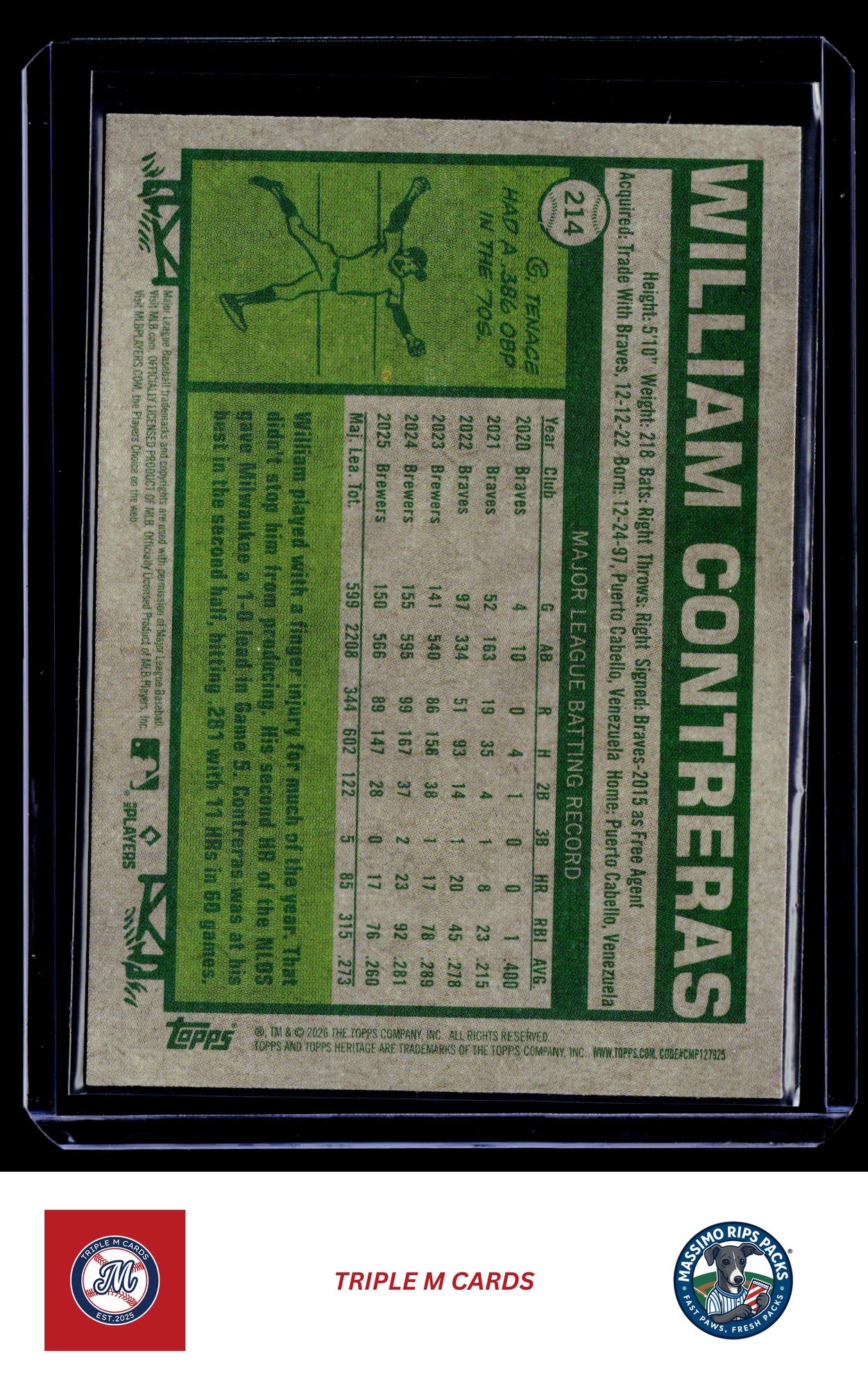 2026 Topps Heritage #214 William Contreras Chrome Light Blue Sparkle Refractors