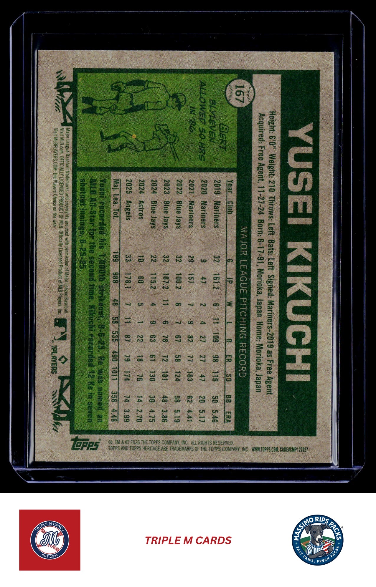 2026 Topps Heritage #167 Yusei Kikuchi Chrome Light Blue Sparkle Refractors