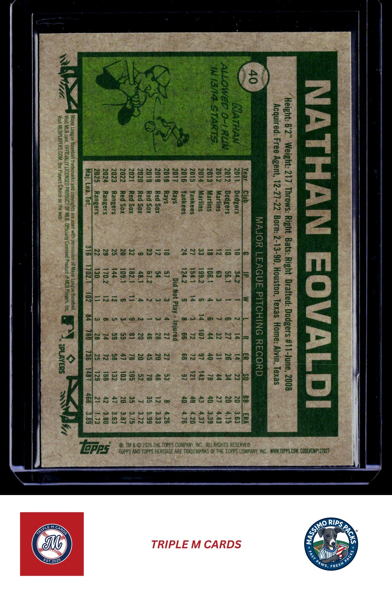 2026 Topps Heritage #40 Nathan Eovaldi Chrome Light Blue Sparkle Refractors