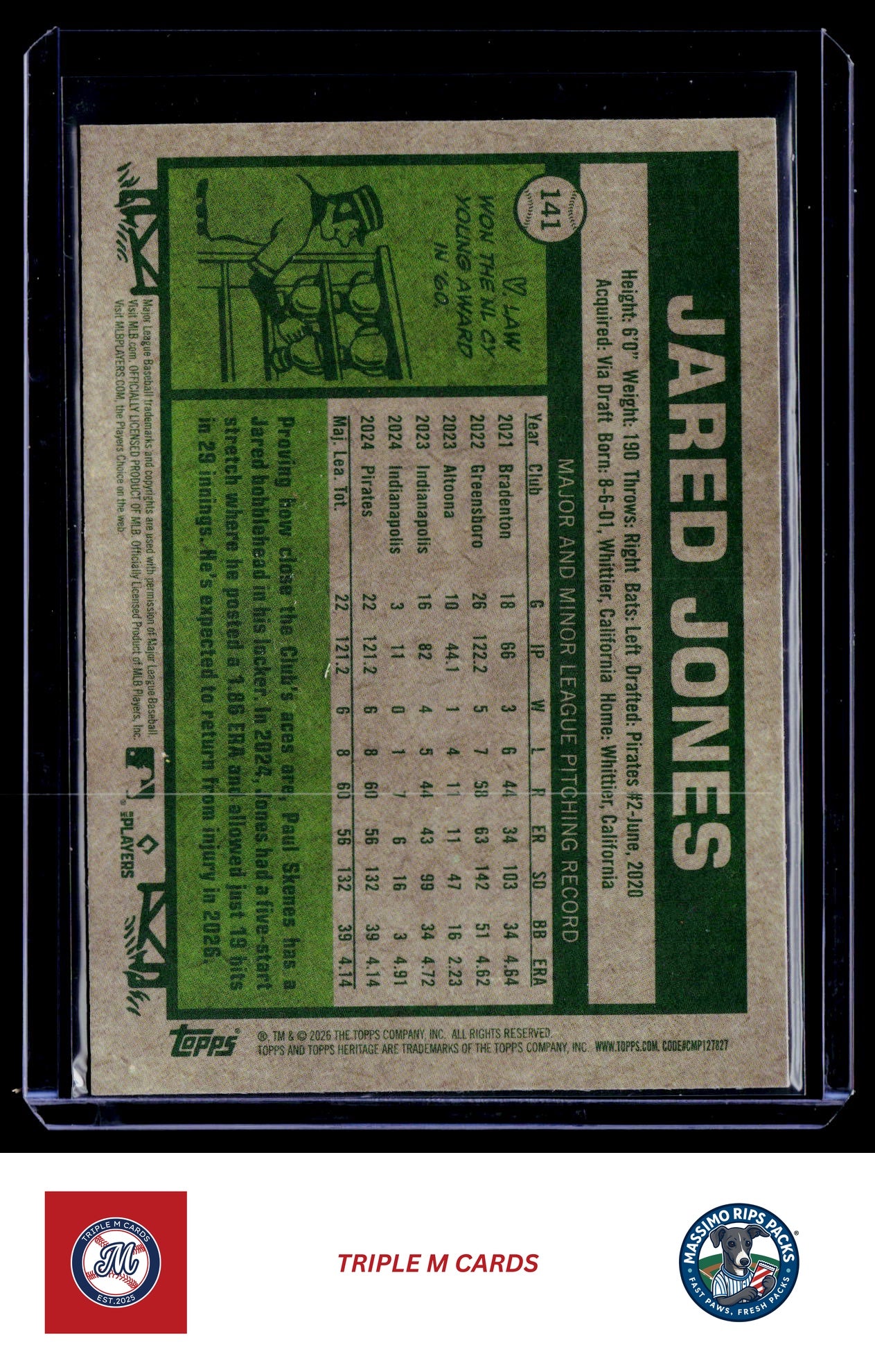 2026 Topps Heritage #141 Jared Jones Chrome Light Blue Sparkle Refractors