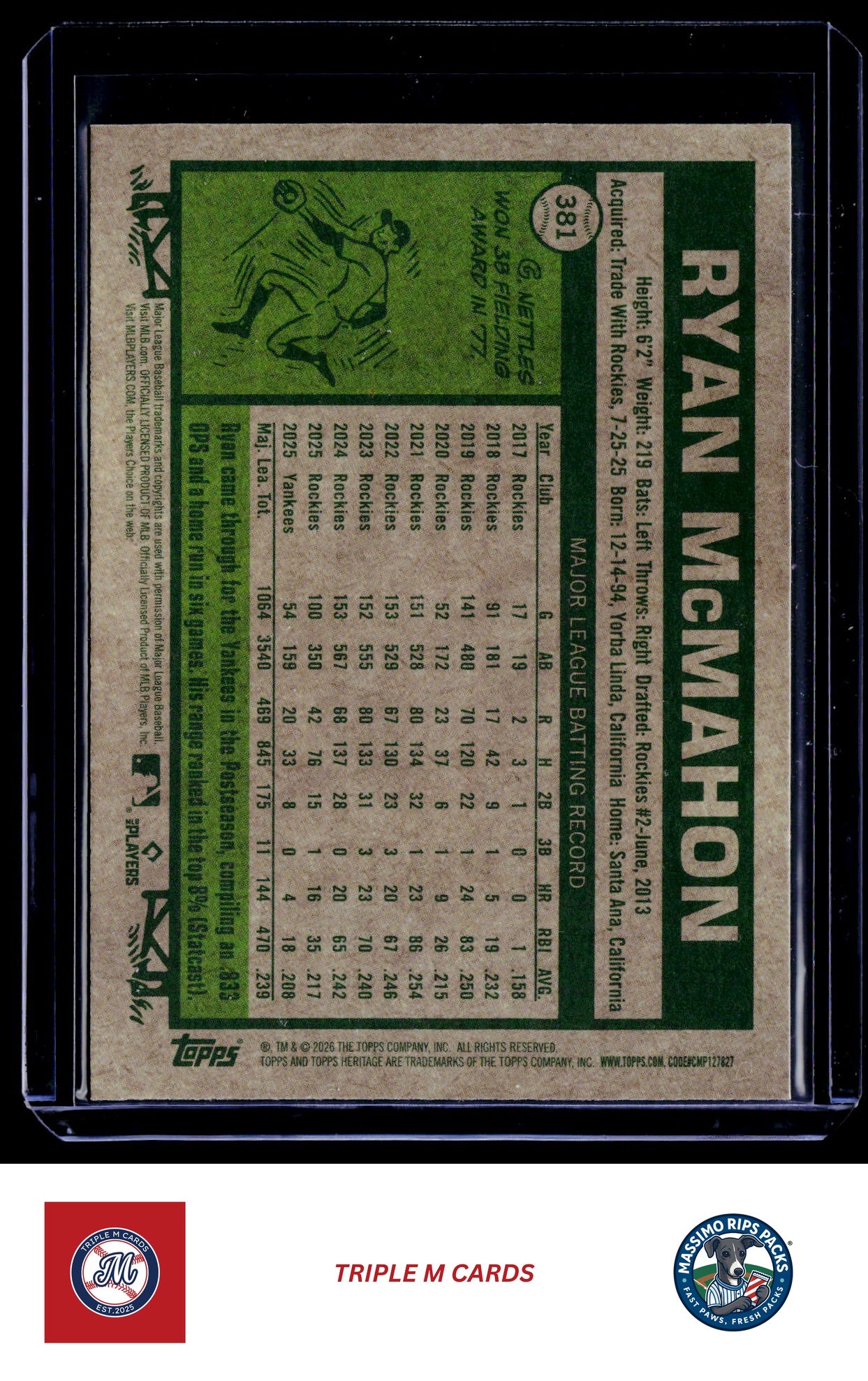 2026 Topps Heritage #381 Ryan McMahon Chrome Light Blue Sparkle Refractors