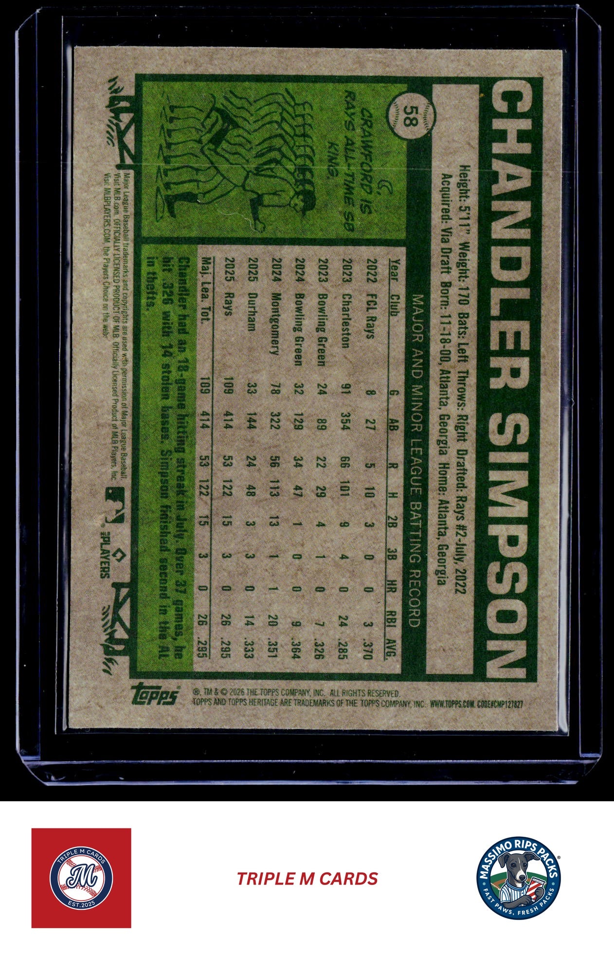 2026 Topps Heritage #58 Chandler Simpson Chrome Light Blue Sparkle Refractors
