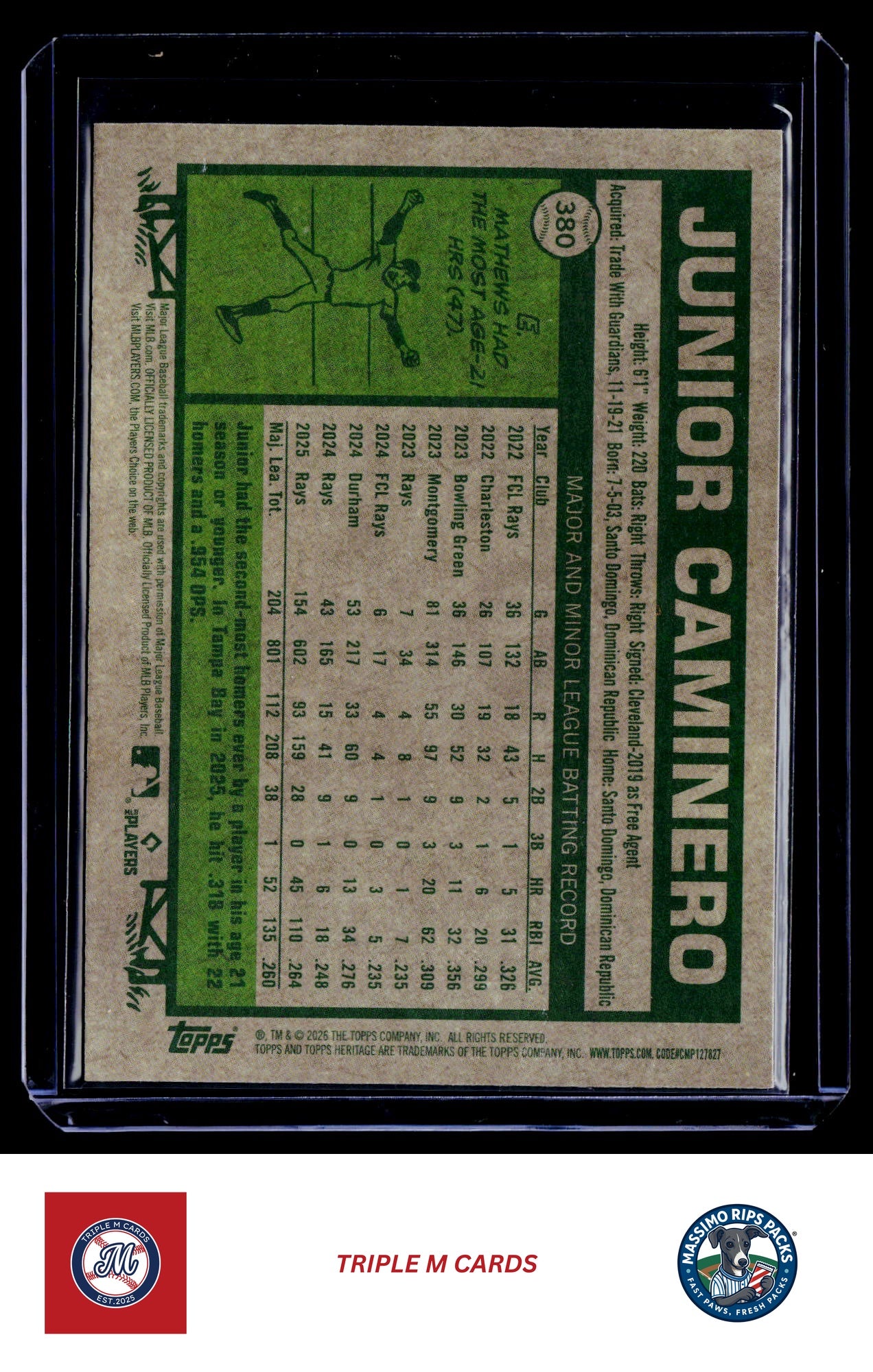 2026 Topps Heritage #380 Junior Caminero Chrome Light Blue Sparkle Refractors