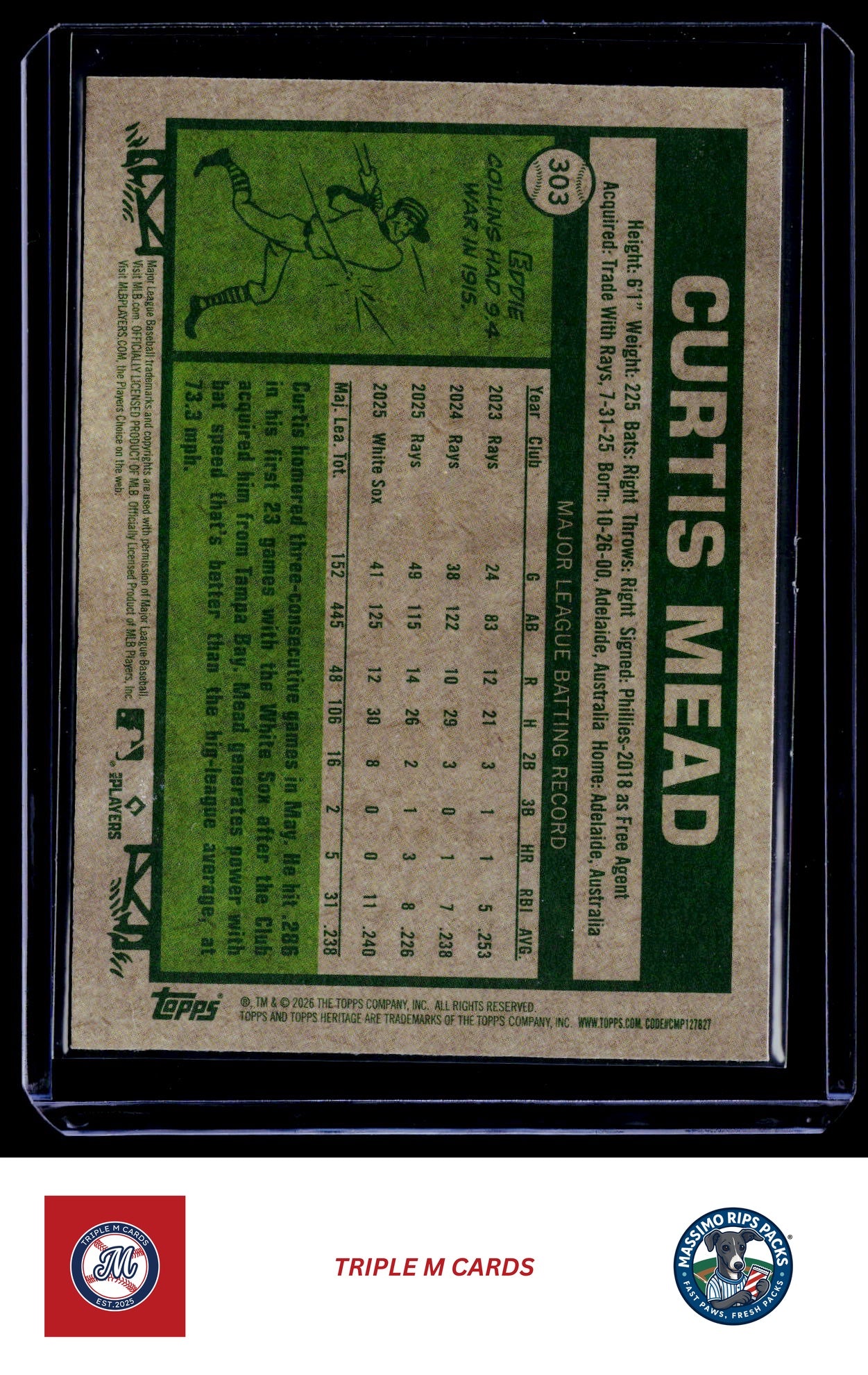 2026 Topps Heritage #303 Curtis Mead Chrome Light Blue Sparkle Refractors