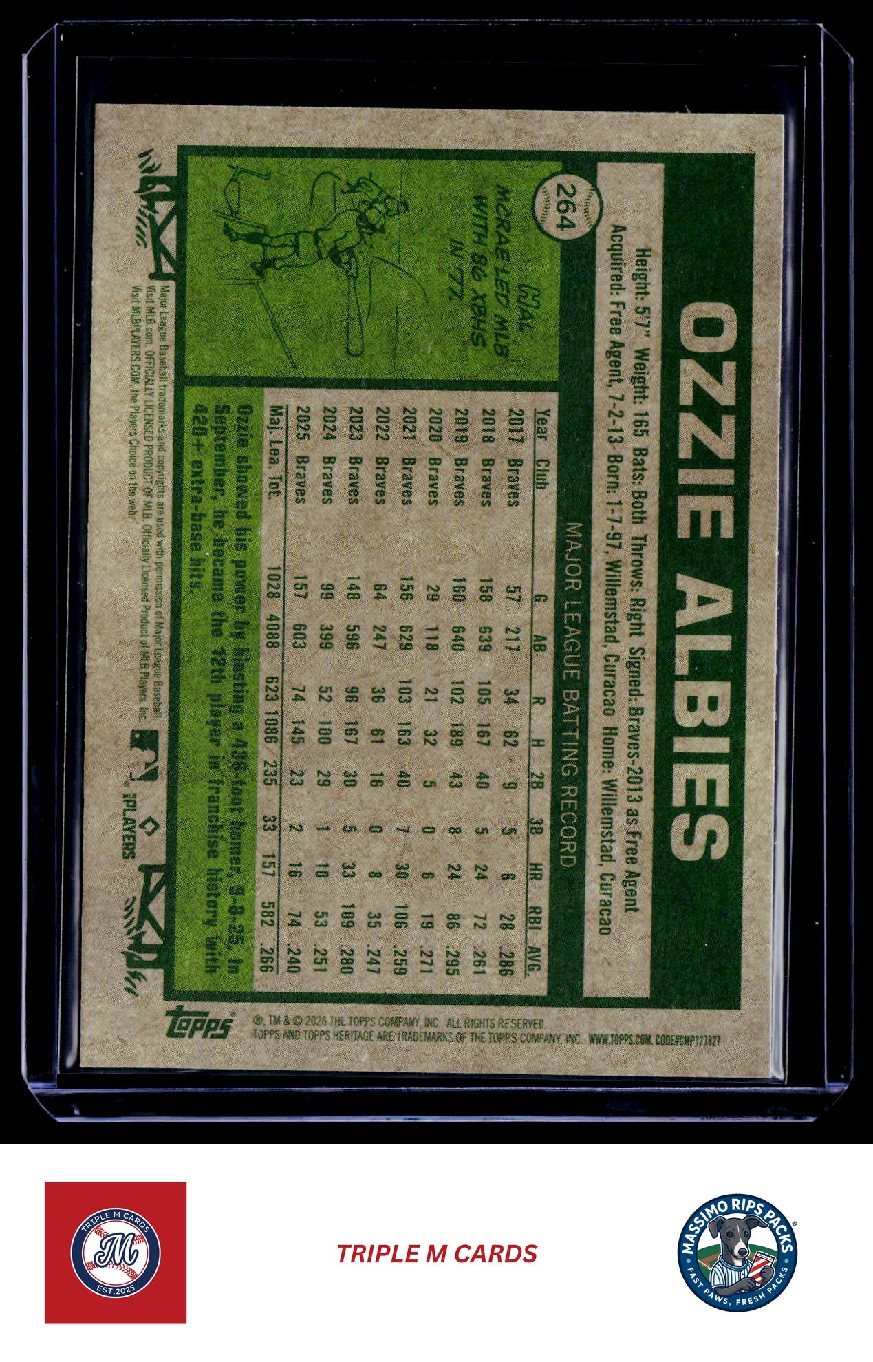2026 Topps Heritage #264 Ozzie Albies Chrome Light Blue Sparkle Refractors