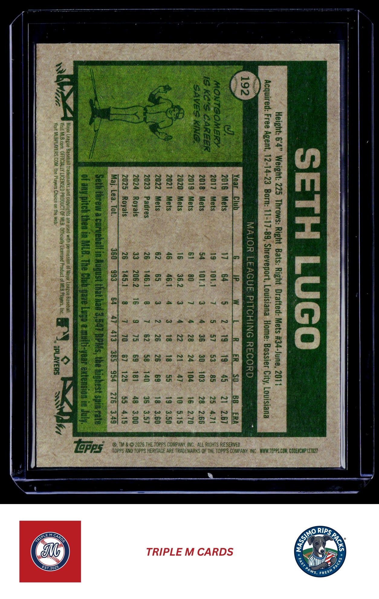 2026 Topps Heritage #192 Seth Lugo Chrome Light Blue Sparkle Refractors