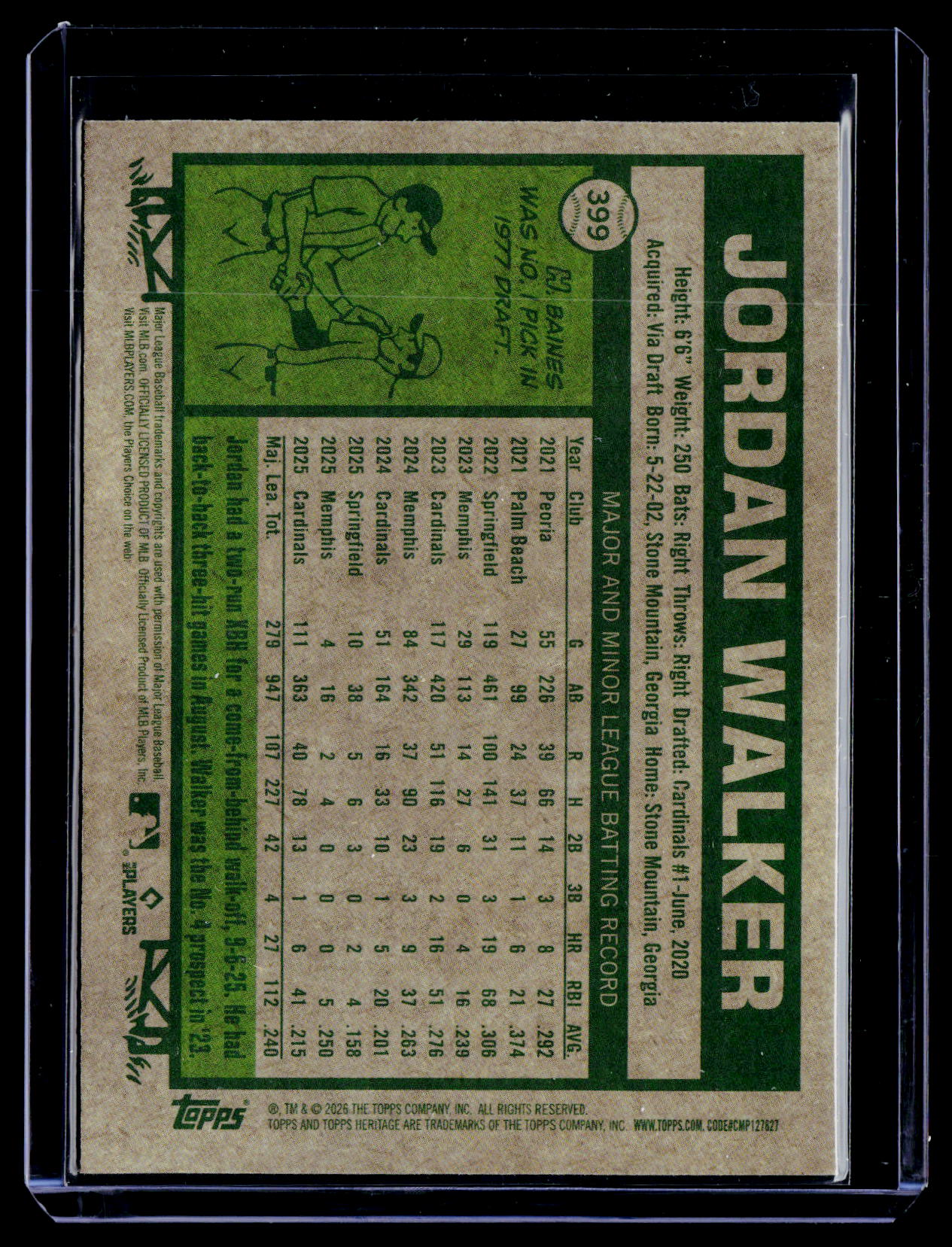 2026 Topps Heritage #399 Jordan Walker Chrome Aqua Sparkle Refractors
