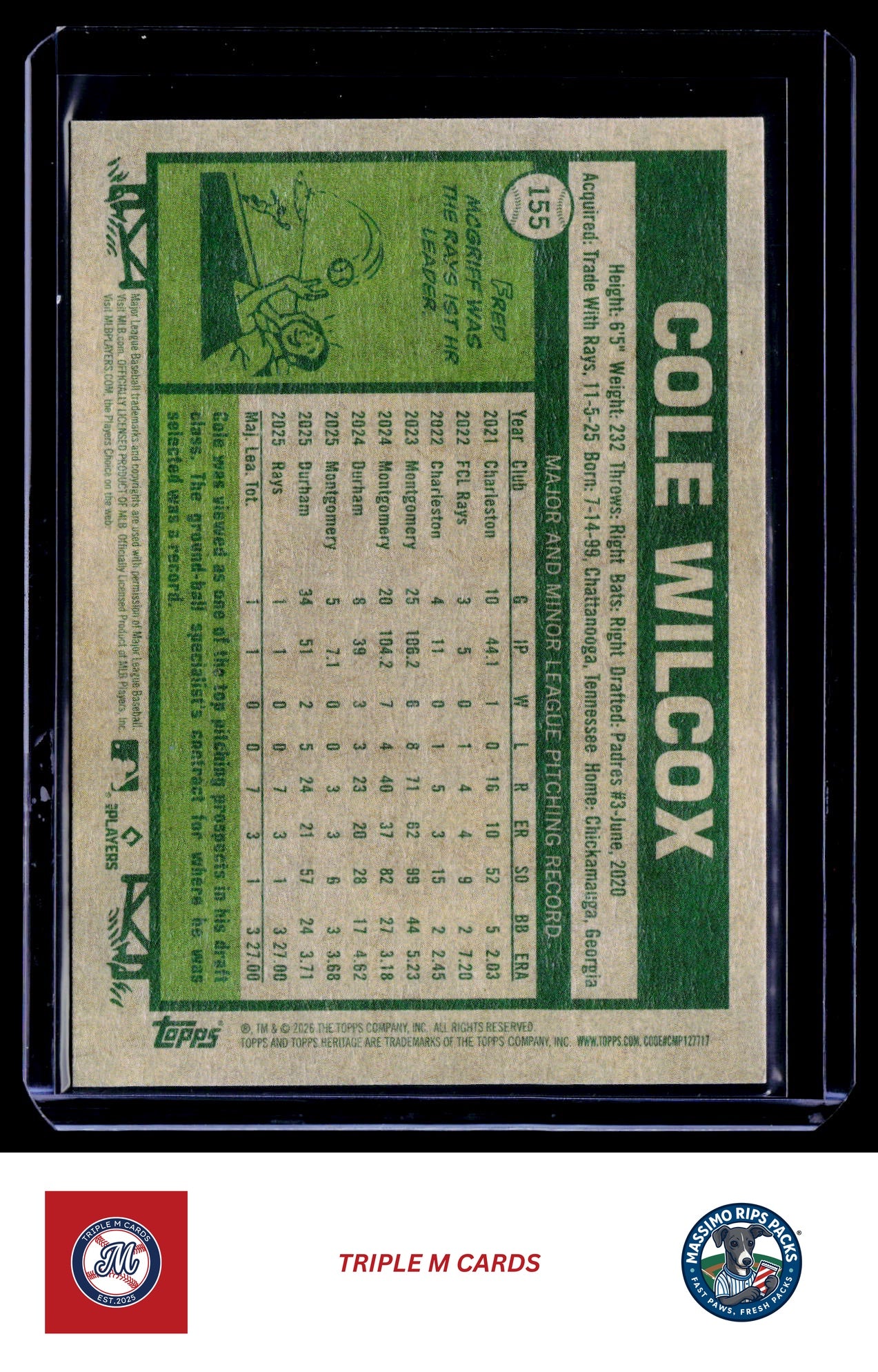 2026 Topps Heritage #155 Cole Wilcox