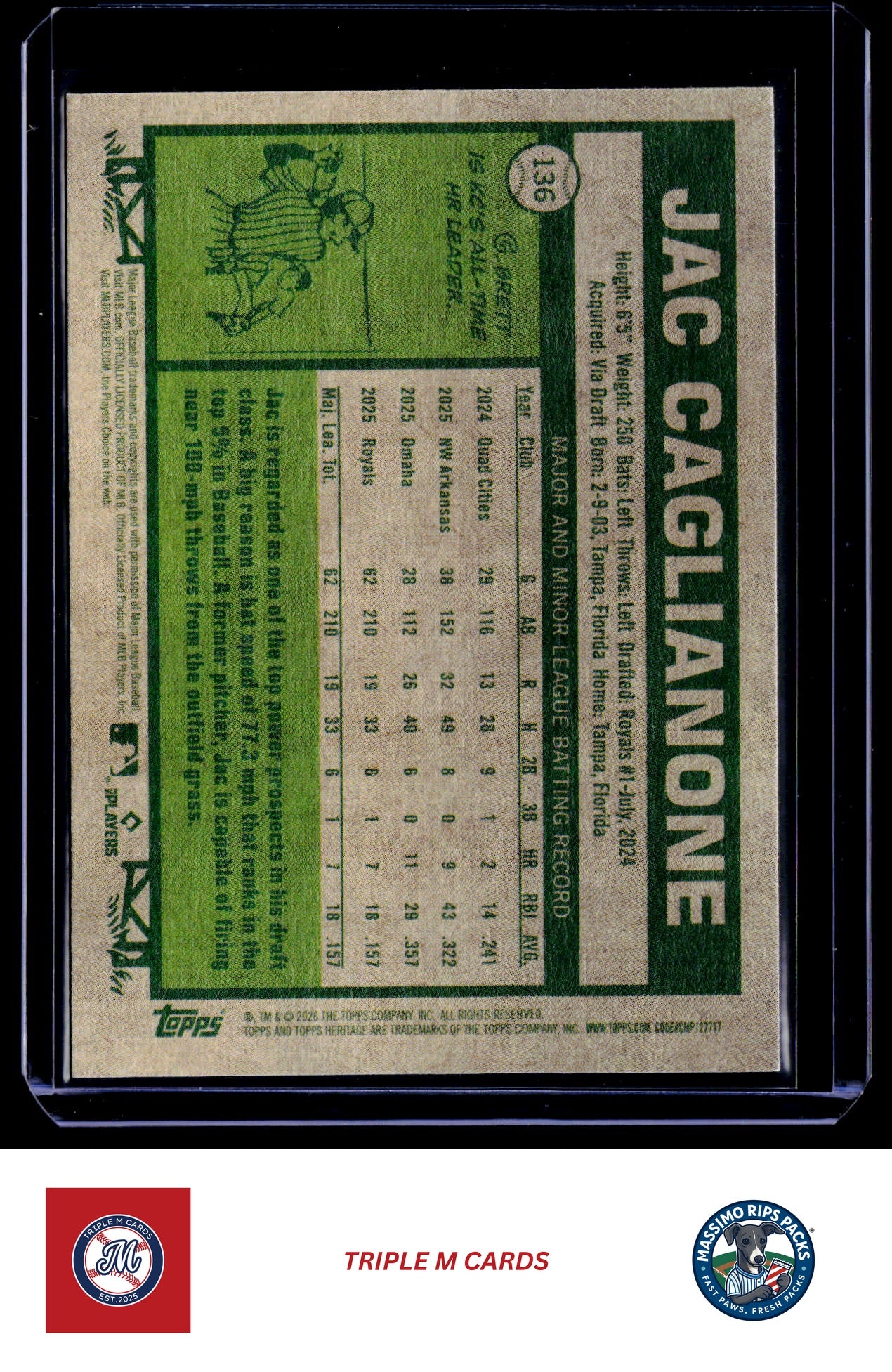 2026 Topps Heritage #136 Jac Caglianone