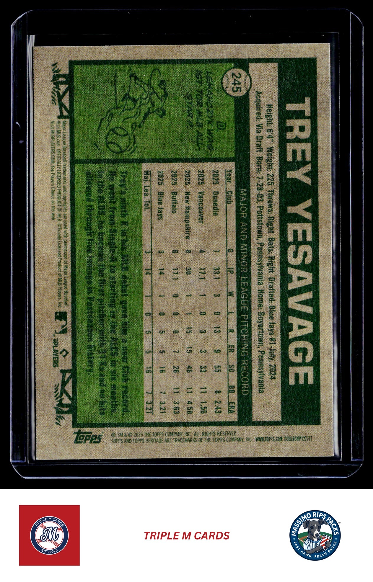 2026 Topps Heritage #245 Trey Yesavage