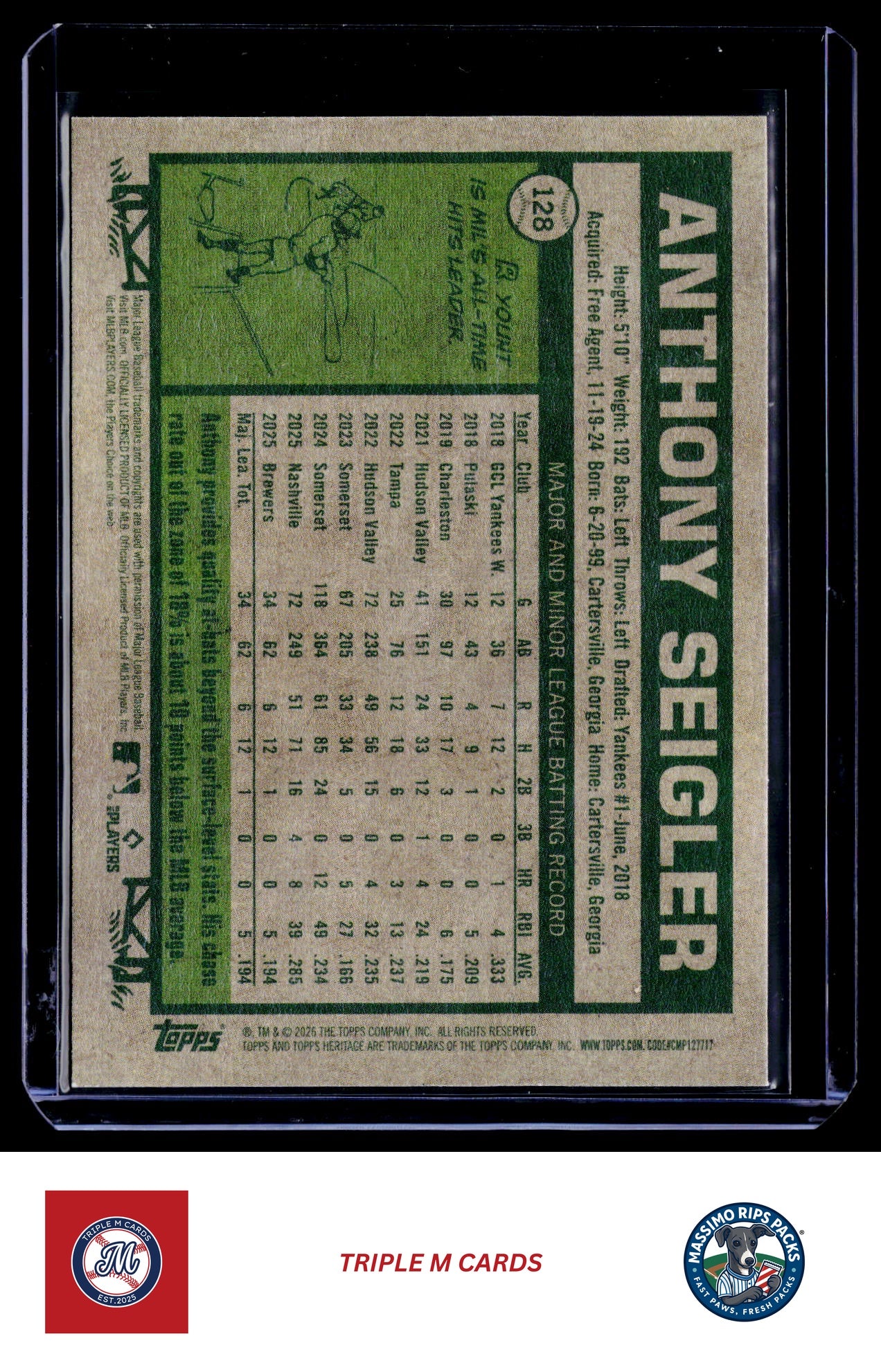 2026 Topps Heritage #128 Anthony Seigler