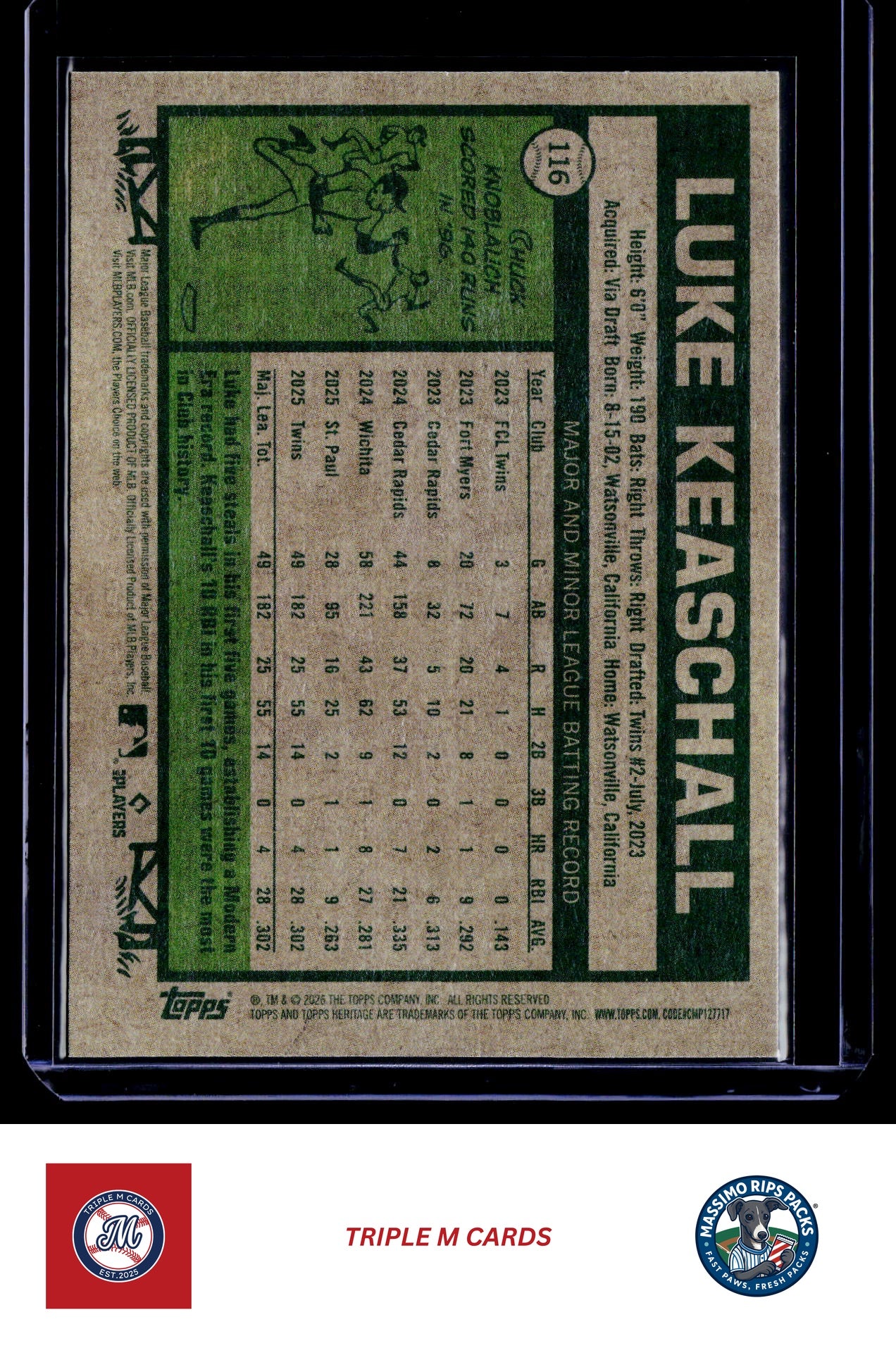 2026 Topps Heritage #116 Luke Keaschall