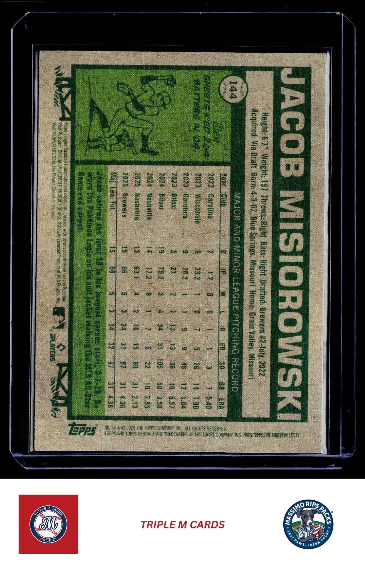 2026 Topps Heritage #144 Jacob Misiorowski
